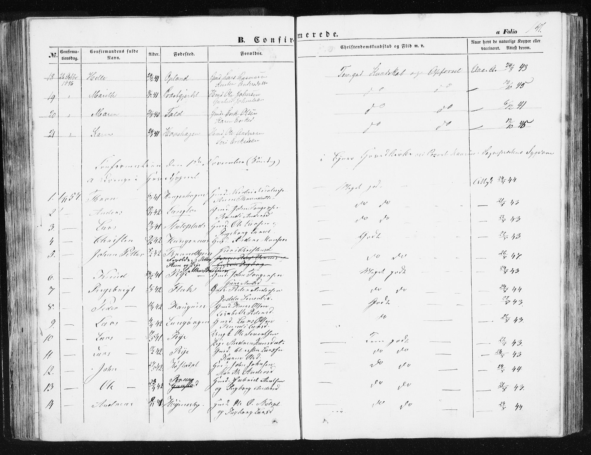 Ministerialprotokoller, klokkerbøker og fødselsregistre - Sør-Trøndelag, SAT/A-1456/612/L0376: Parish register (official) no. 612A08, 1846-1859, p. 141