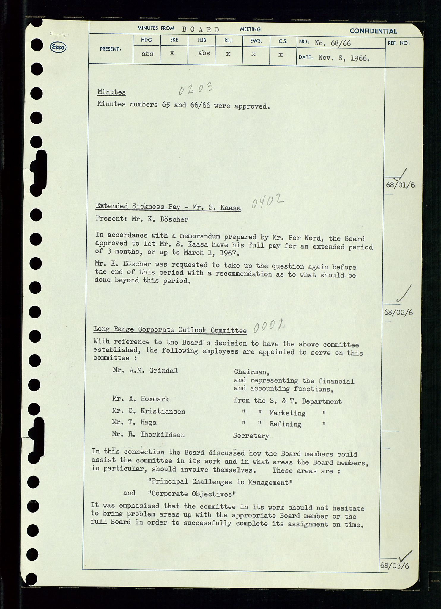 Pa 0982 - Esso Norge A/S, AV/SAST-A-100448/A/Aa/L0002/0002: Den administrerende direksjon Board minutes (styrereferater) / Den administrerende direksjon Board minutes (styrereferater), 1966, p. 143