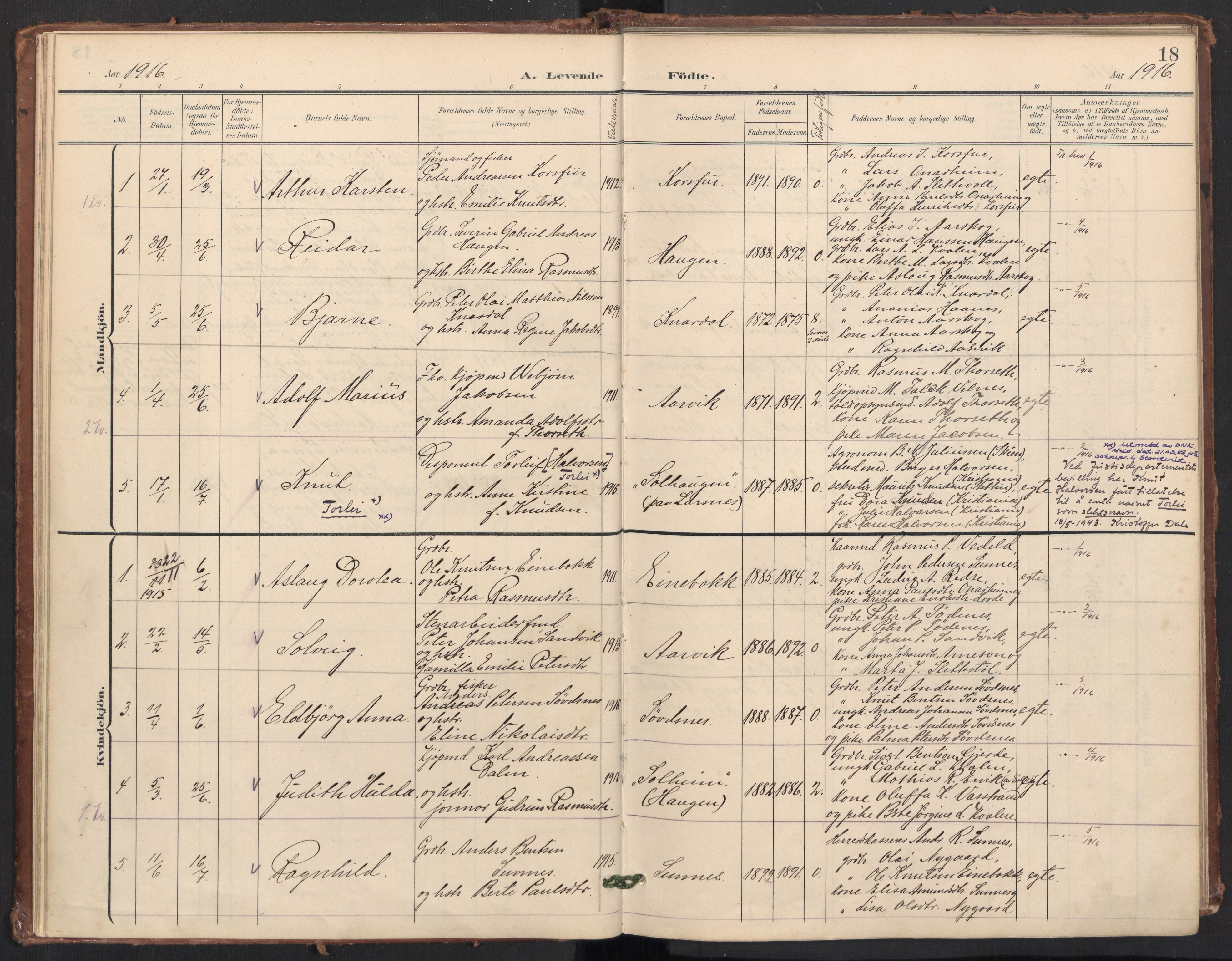 Ministerialprotokoller, klokkerbøker og fødselsregistre - Møre og Romsdal, SAT/A-1454/504/L0057: Parish register (official) no. 504A04, 1902-1919, p. 18