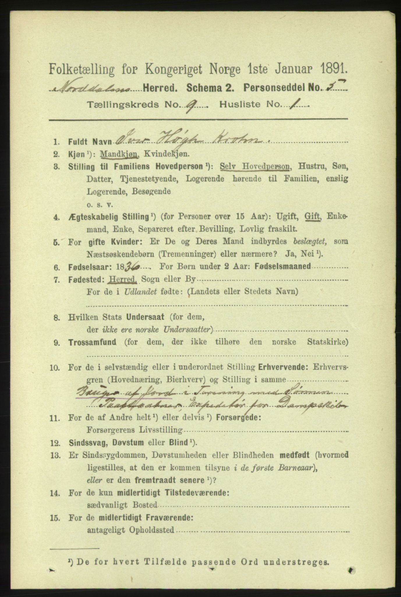 RA, 1891 census for 1524 Norddal, 1891, p. 1851