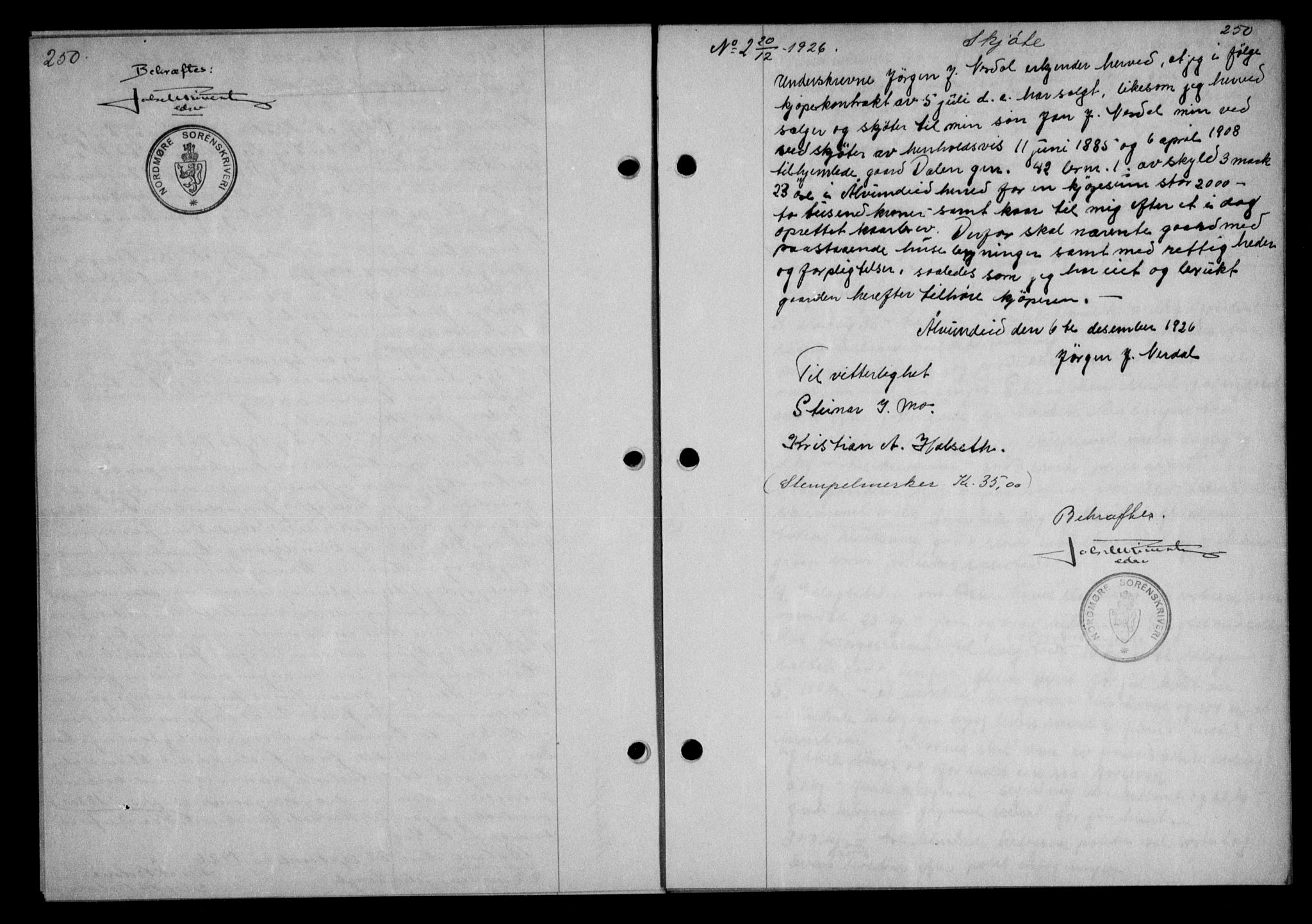 Nordmøre sorenskriveri, AV/SAT-A-4132/1/2/2Ca/L0061: Mortgage book no. 51, 1926-1927, Deed date: 20.12.1926