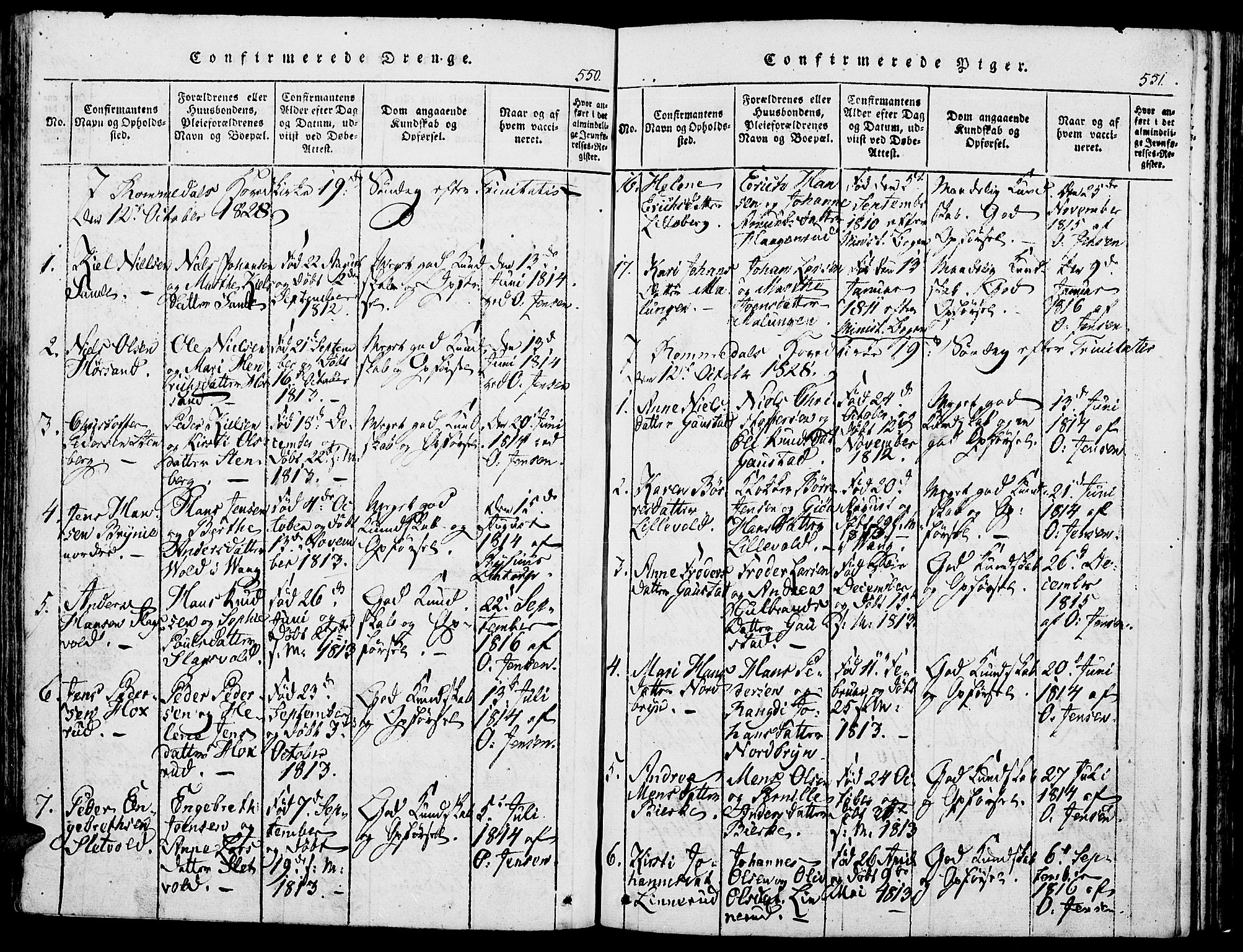 Romedal prestekontor, SAH/PREST-004/K/L0002: Parish register (official) no. 2, 1814-1828, p. 550-551