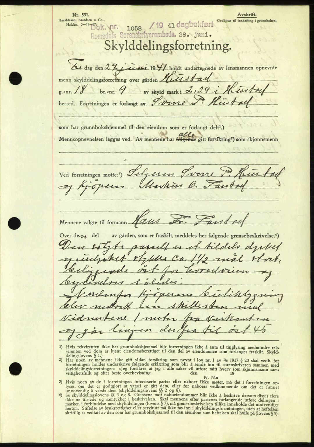 Romsdal sorenskriveri, AV/SAT-A-4149/1/2/2C: Mortgage book no. A10, 1941-1941, Diary no: : 1058/1941