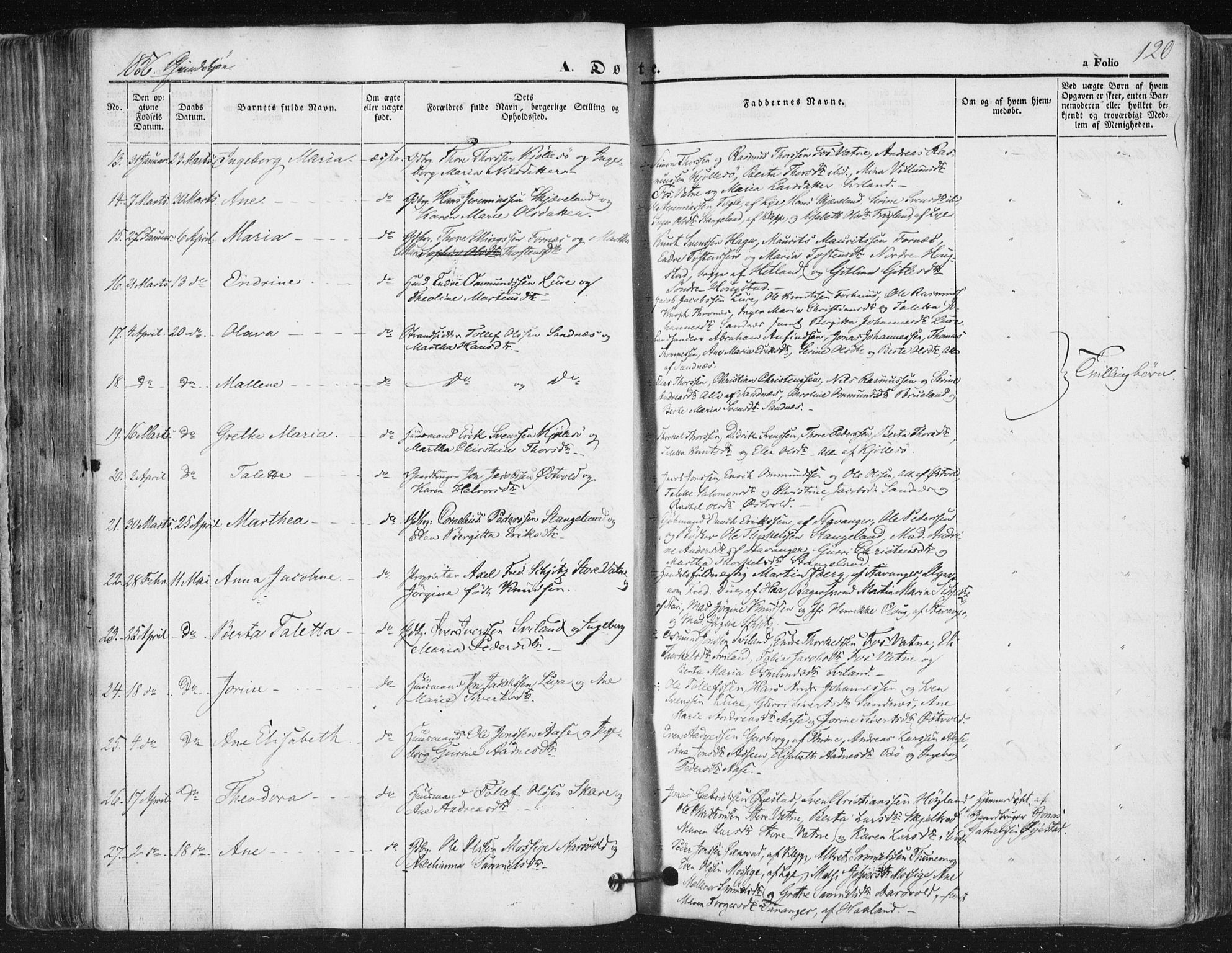 Høyland sokneprestkontor, SAST/A-101799/001/30BA/L0008: Parish register (official) no. A 8, 1841-1856, p. 120