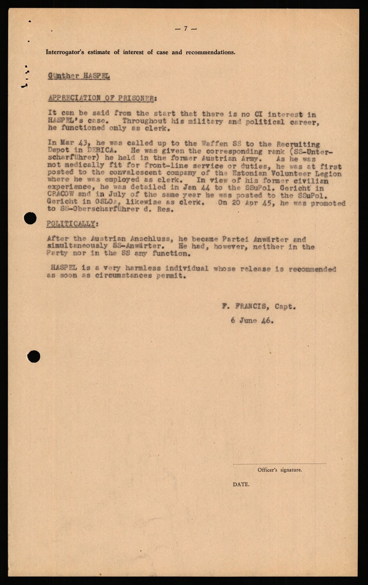 Forsvaret, Forsvarets overkommando II, AV/RA-RAFA-3915/D/Db/L0038: CI Questionaires. Tyske okkupasjonsstyrker i Norge. Østerrikere., 1945-1946, p. 417