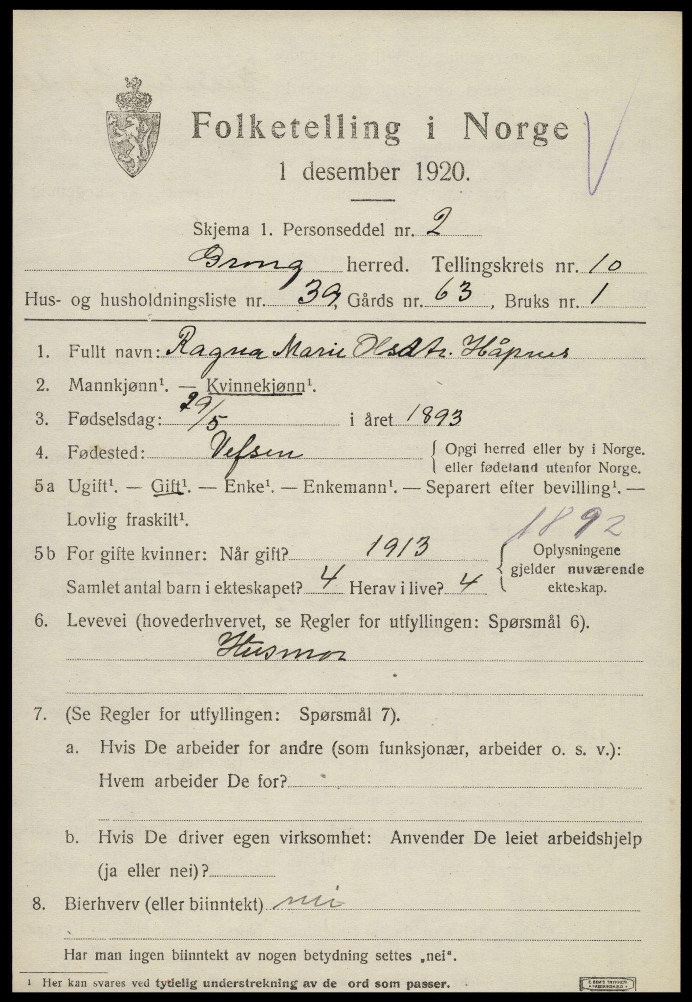 SAT, 1920 census for Grong, 1920, p. 6097