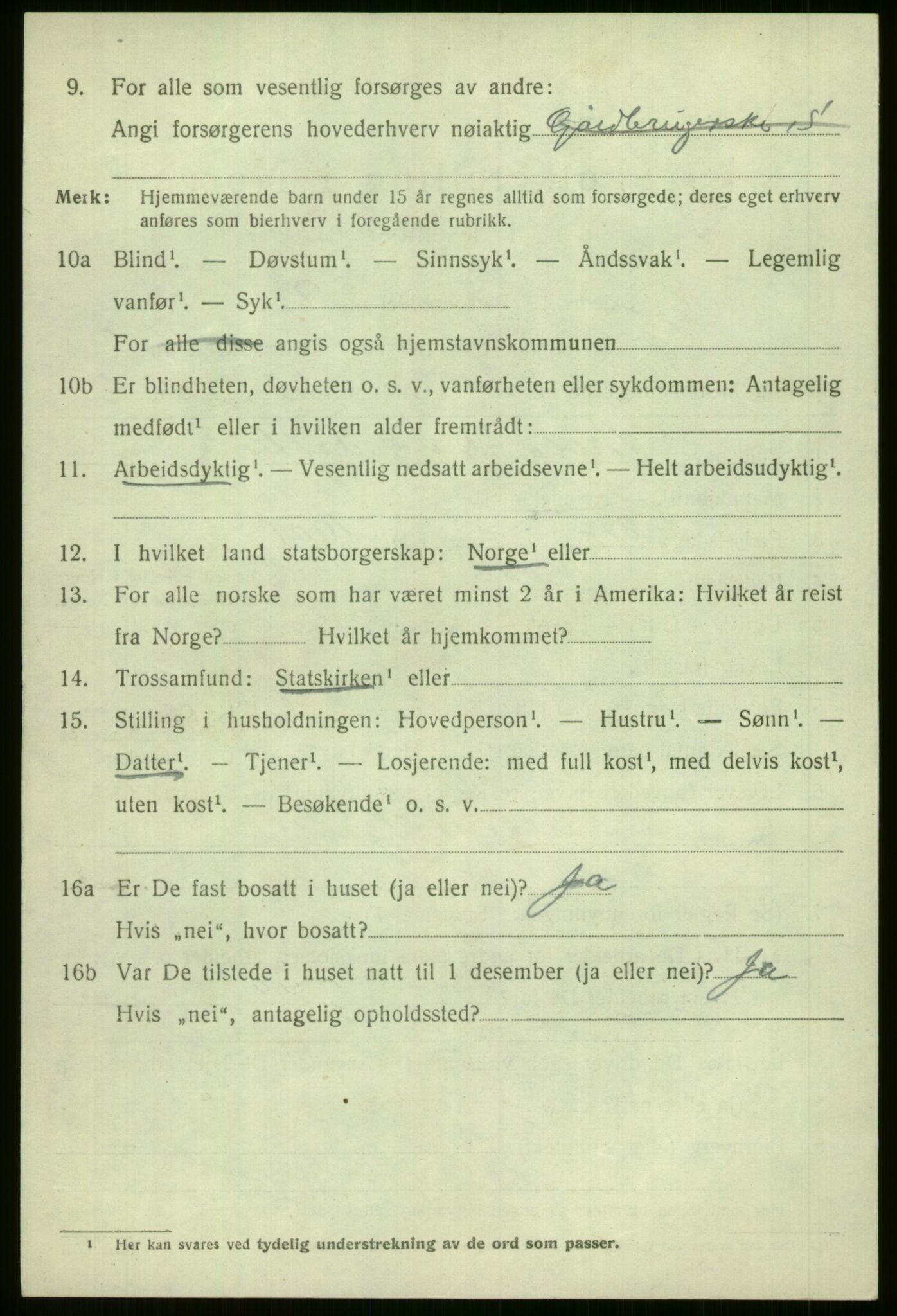 SAB, 1920 census for Voss, 1920, p. 3958