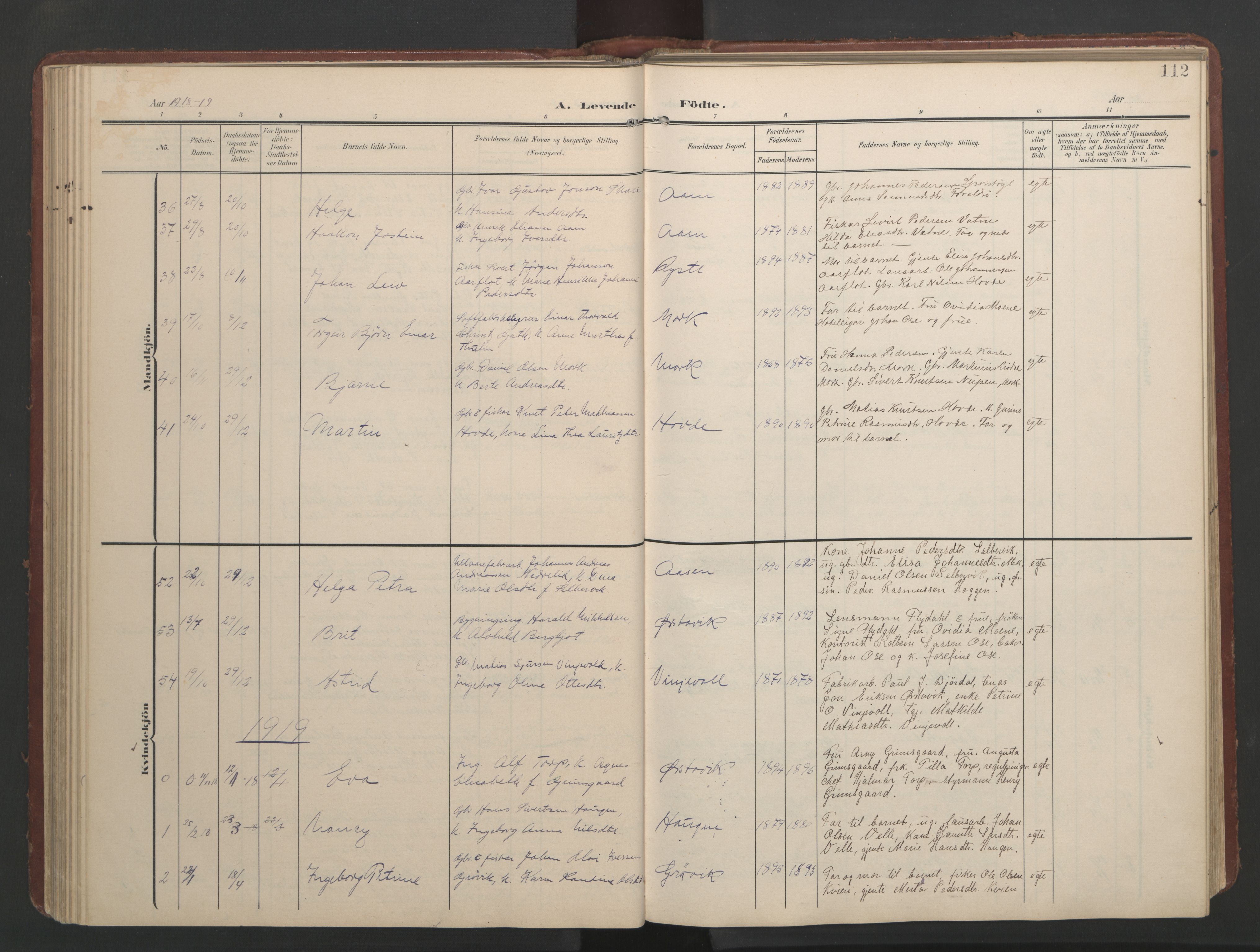 Ministerialprotokoller, klokkerbøker og fødselsregistre - Møre og Romsdal, AV/SAT-A-1454/513/L0190: Parish register (copy) no. 513C04, 1904-1926, p. 112