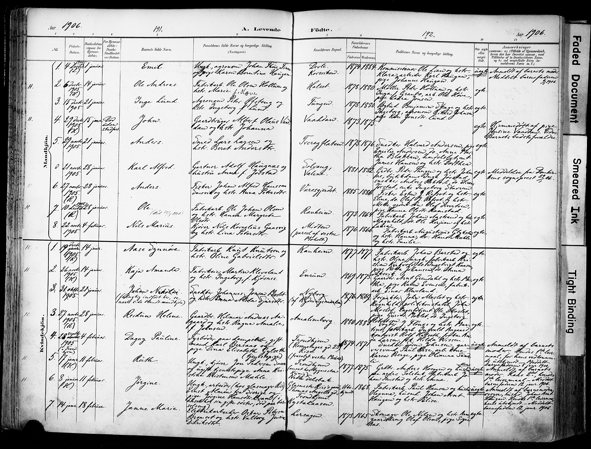 Ministerialprotokoller, klokkerbøker og fødselsregistre - Sør-Trøndelag, SAT/A-1456/606/L0301: Parish register (official) no. 606A16, 1894-1907, p. 191-192
