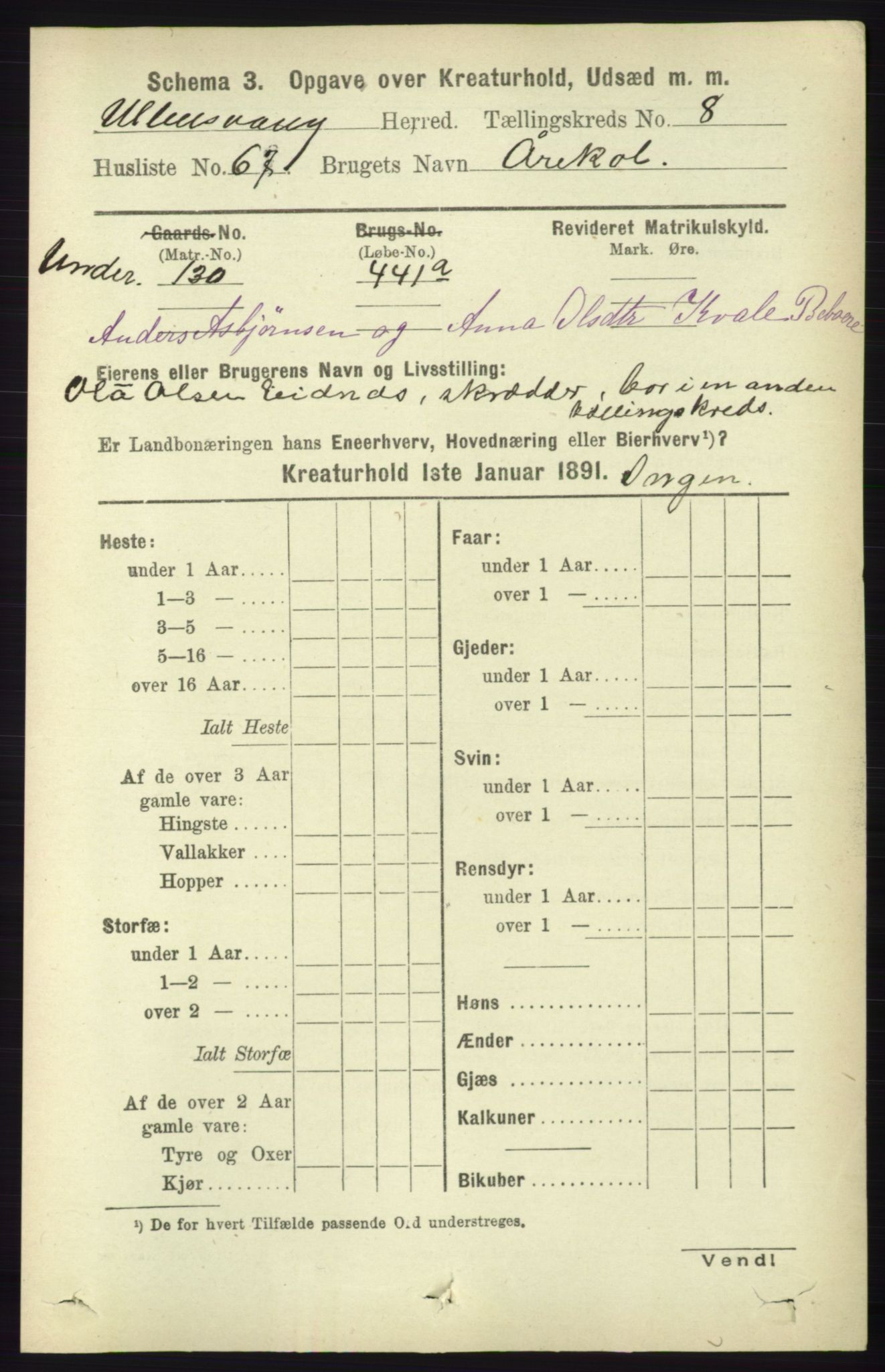 RA, 1891 census for 1230 Ullensvang, 1891, p. 7566