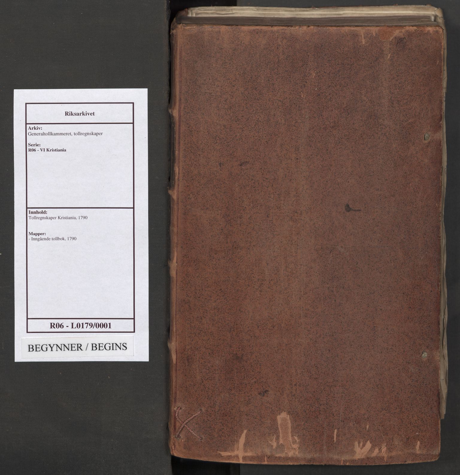 Generaltollkammeret, tollregnskaper, RA/EA-5490/R06/L0179/0001: Tollregnskaper Kristiania / Inngående tollbok, 1790