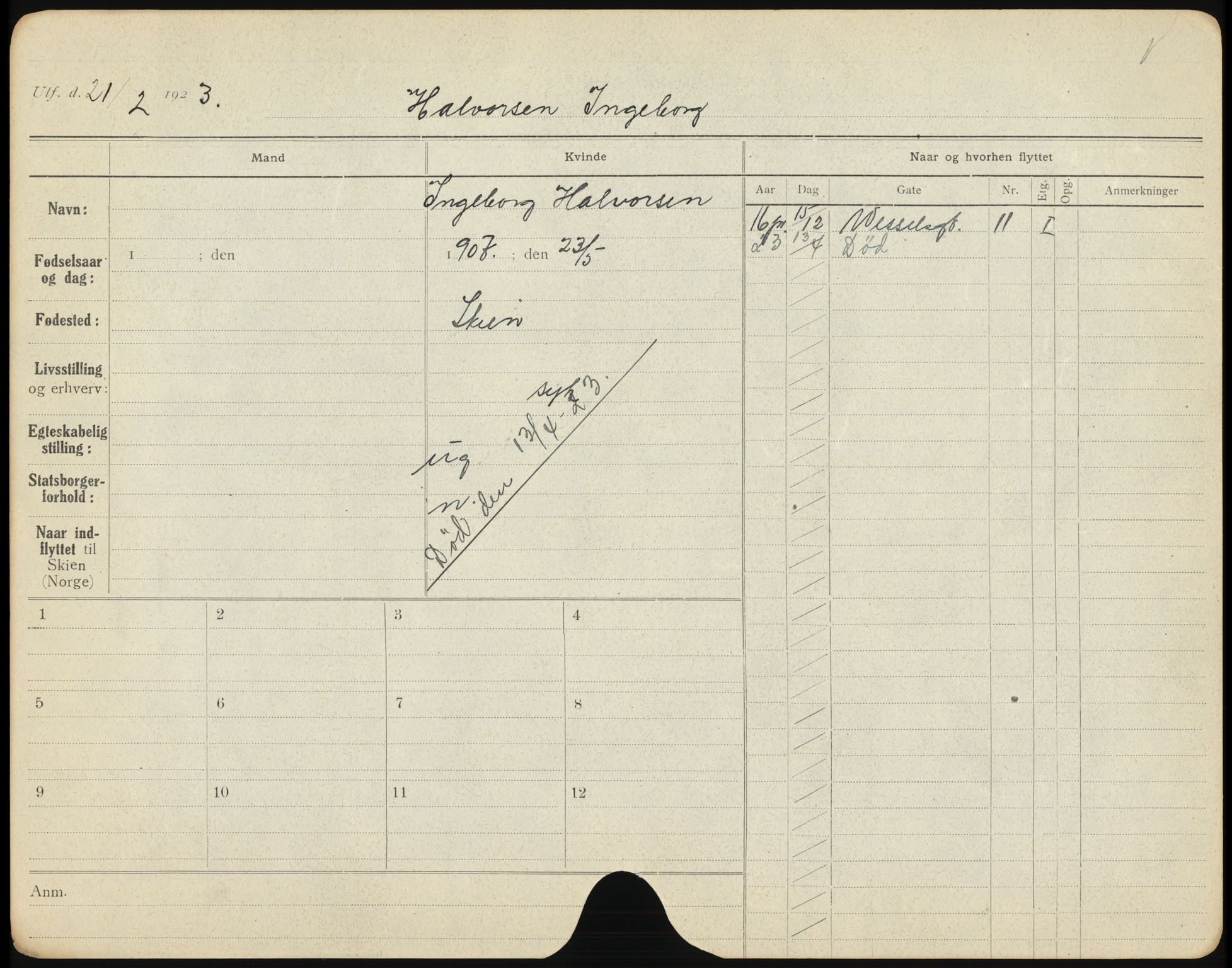 Skien folkeregister, AV/SAKO-A-425/H/Ha/L0001: Døde, 1916-1929, p. 1105