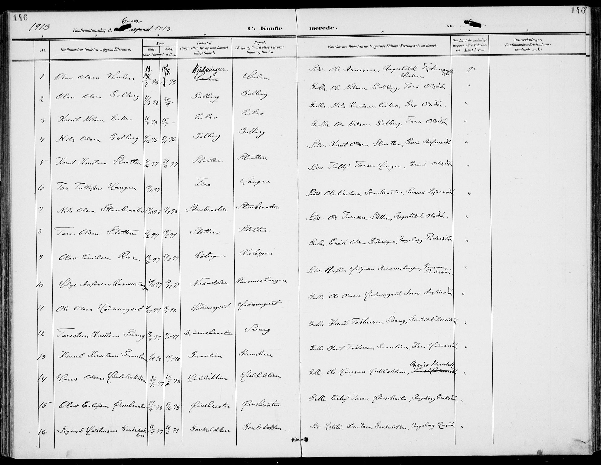 Gol kirkebøker, AV/SAKO-A-226/F/Fa/L0006: Parish register (official) no. I 6, 1901-1918, p. 146