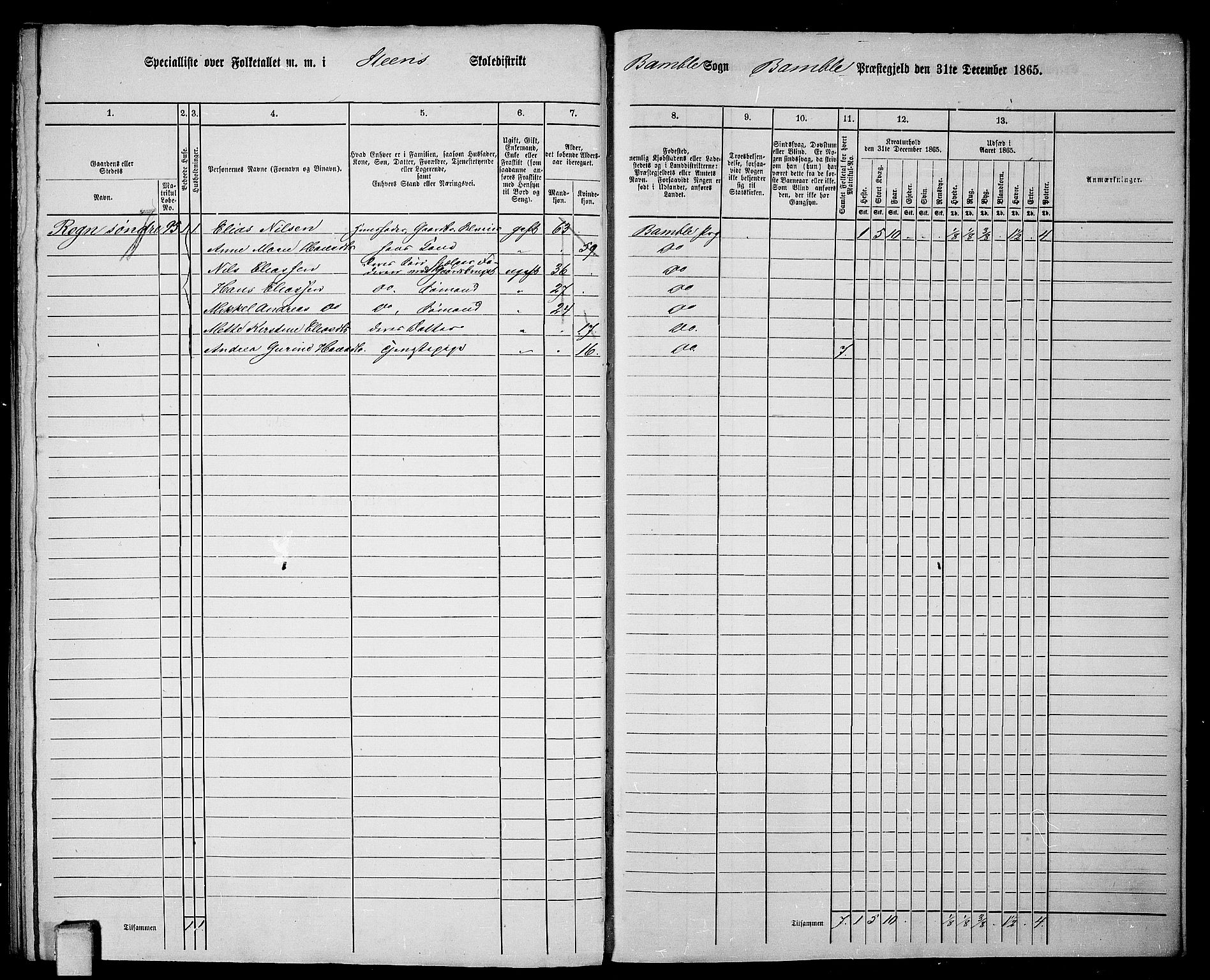 RA, 1865 census for Bamble, 1865, p. 182