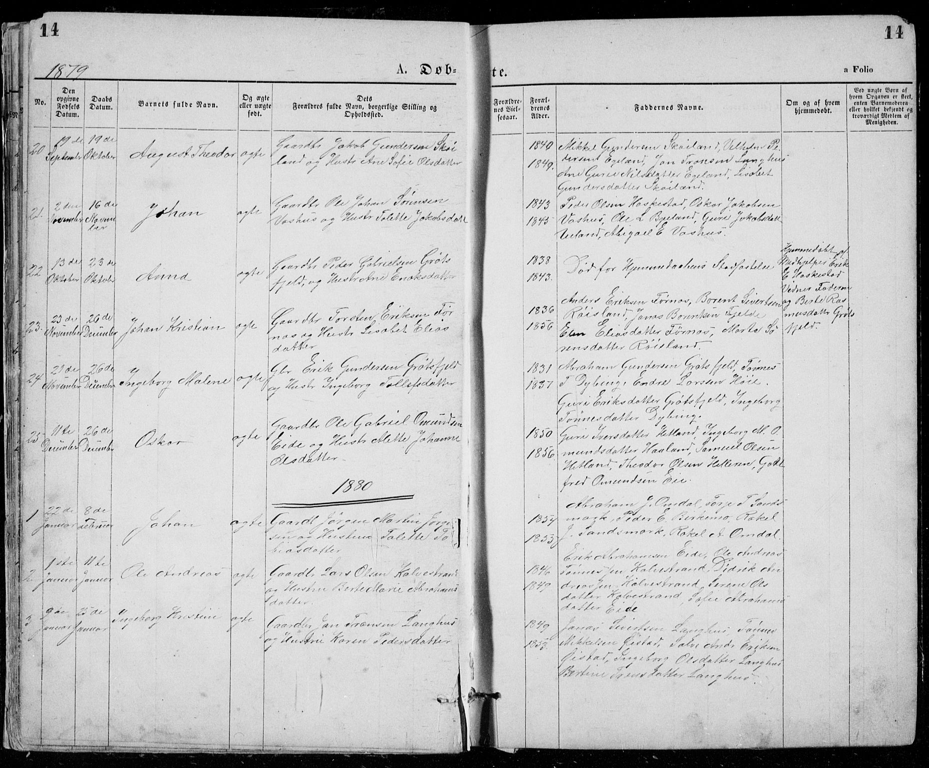 Lund sokneprestkontor, SAST/A-101809/S07/L0005: Parish register (copy) no. B 5, 1875-1889, p. 14