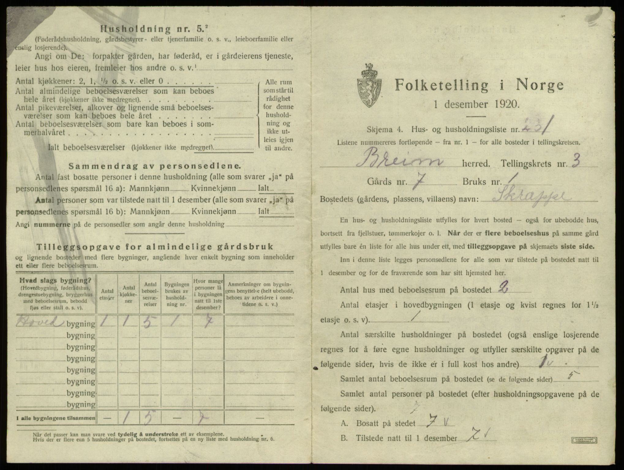 SAB, 1920 census for Breim, 1920, p. 199