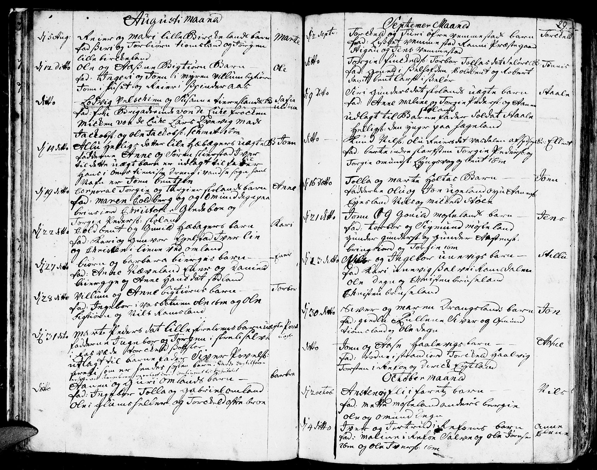 Lyngdal sokneprestkontor, AV/SAK-1111-0029/F/Fa/Fac/L0001: Parish register (official) no. A 1, 1727-1779, p. 29