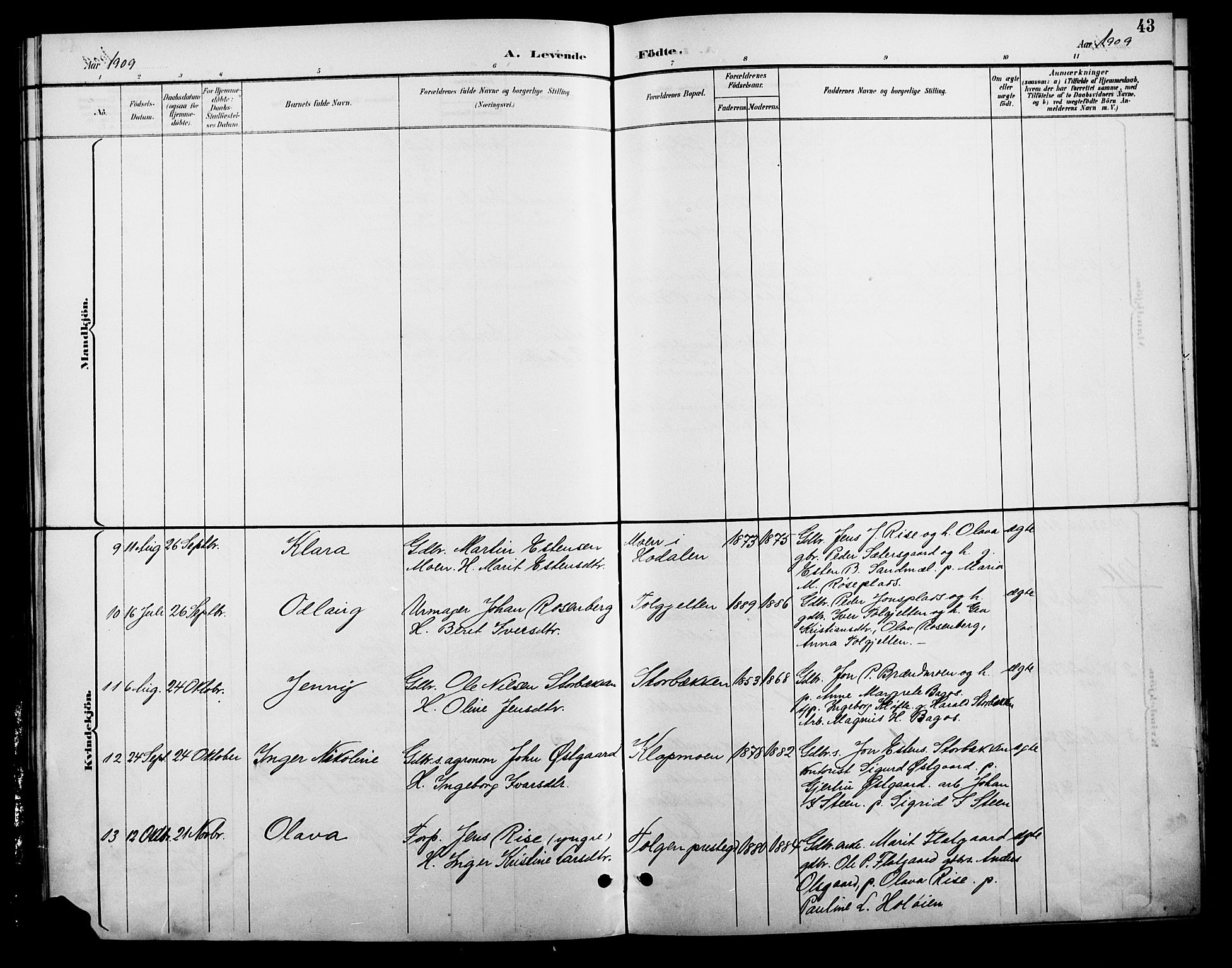 Tolga prestekontor, SAH/PREST-062/L/L0009: Parish register (copy) no. 9, 1892-1919, p. 43