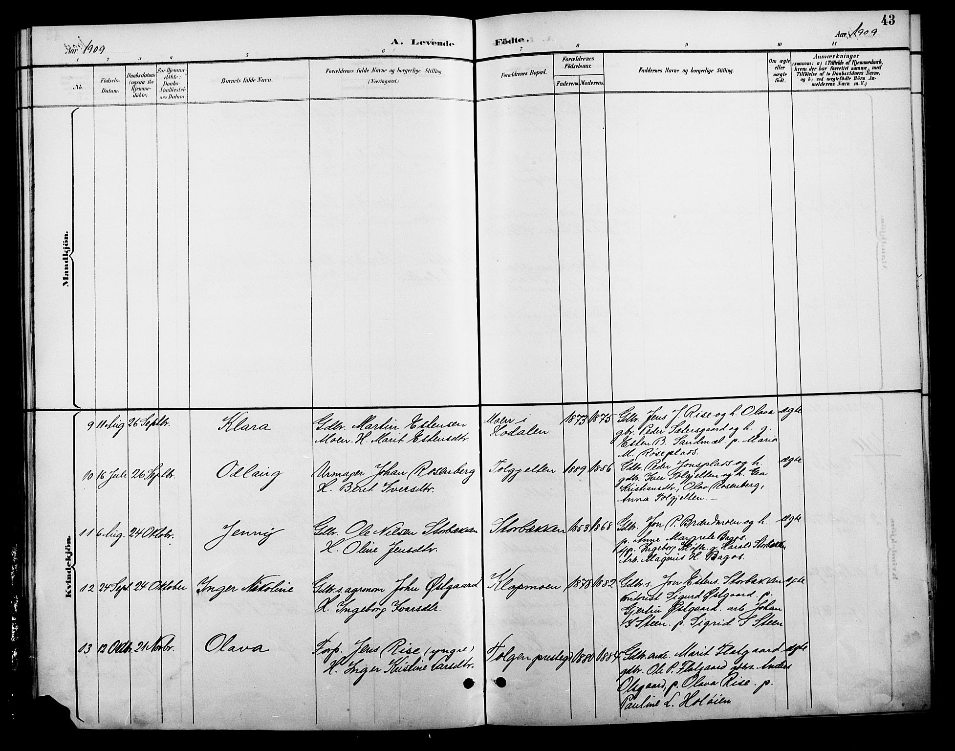 Tolga prestekontor, AV/SAH-PREST-062/L/L0009: Parish register (copy) no. 9, 1892-1919, p. 43