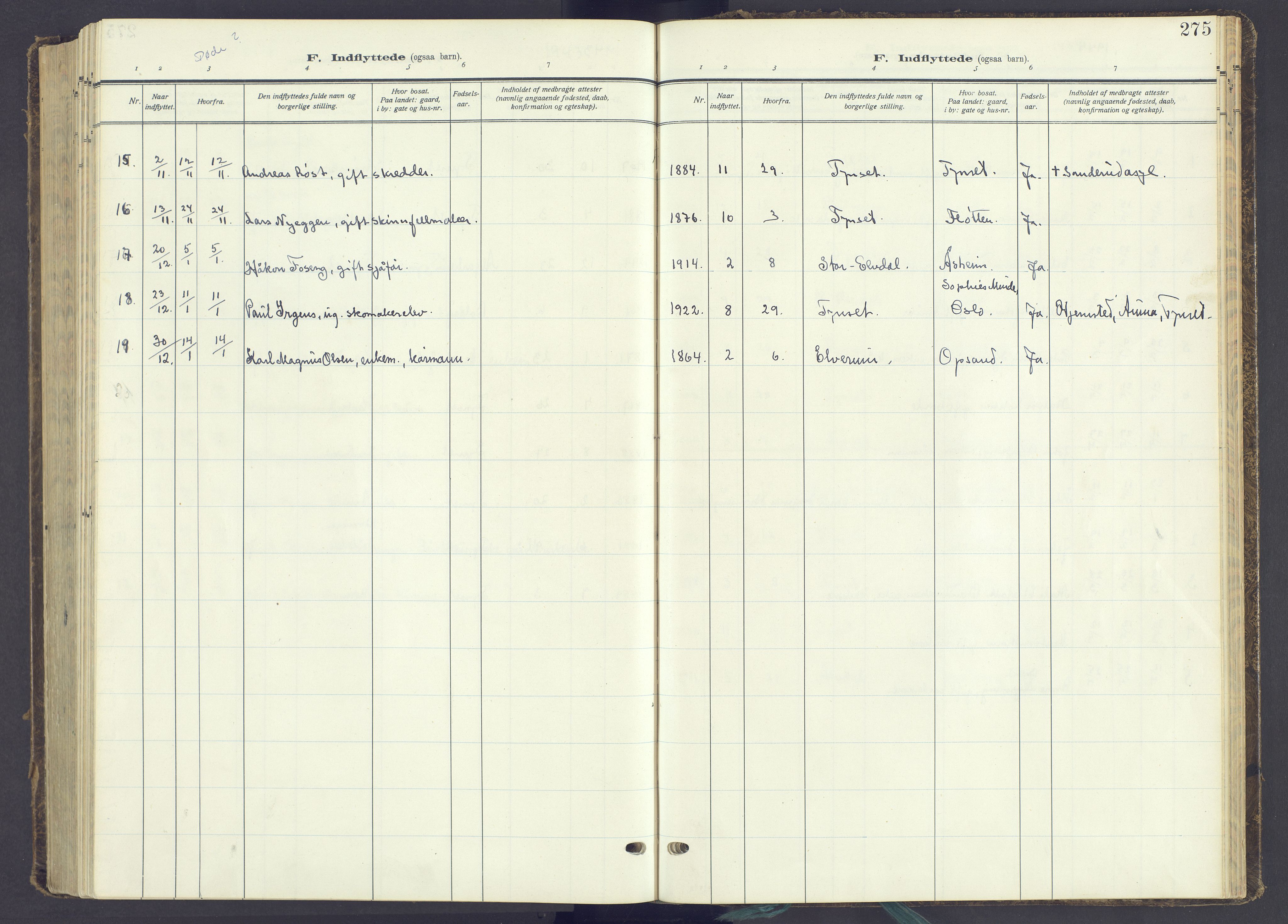 Tynset prestekontor, AV/SAH-PREST-058/H/Ha/Haa/L0027: Parish register (official) no. 27, 1930-1944, p. 275