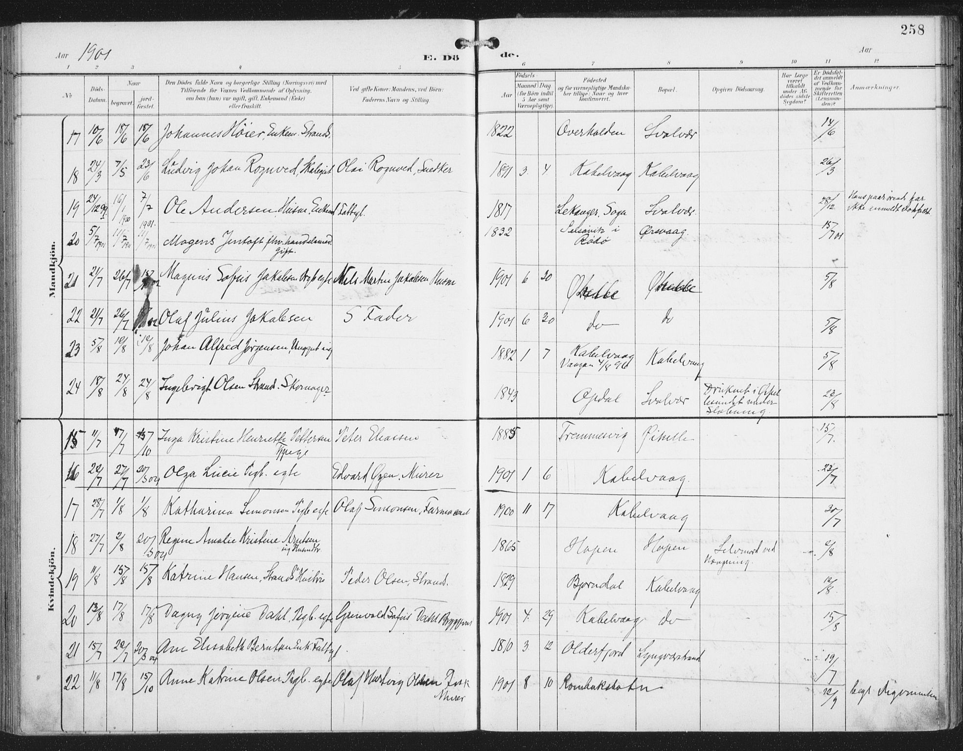 Ministerialprotokoller, klokkerbøker og fødselsregistre - Nordland, AV/SAT-A-1459/874/L1062: Parish register (official) no. 874A06, 1899-1907, p. 258