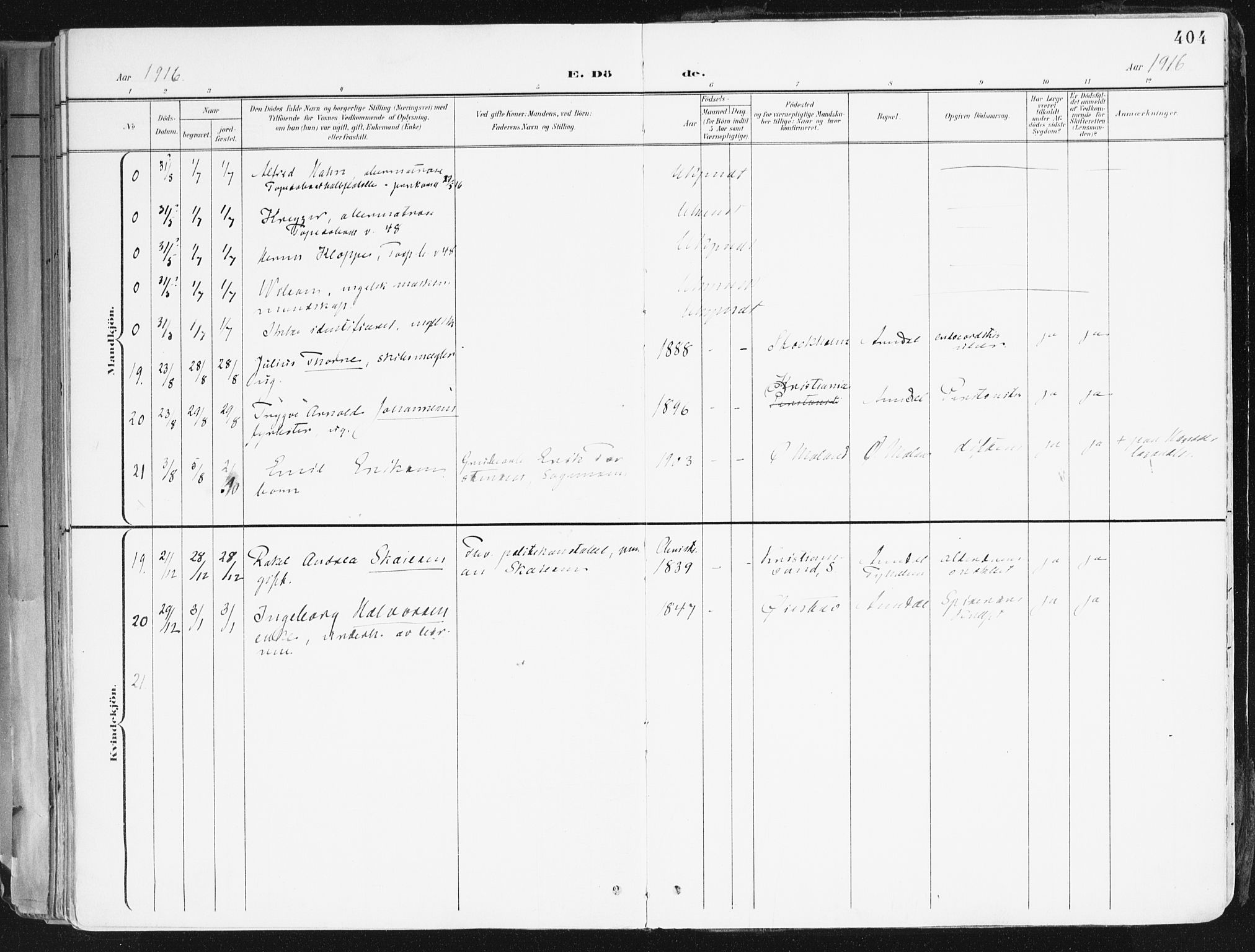 Arendal sokneprestkontor, Trefoldighet, AV/SAK-1111-0040/F/Fa/L0010: Parish register (official) no. A 10, 1900-1919, p. 404