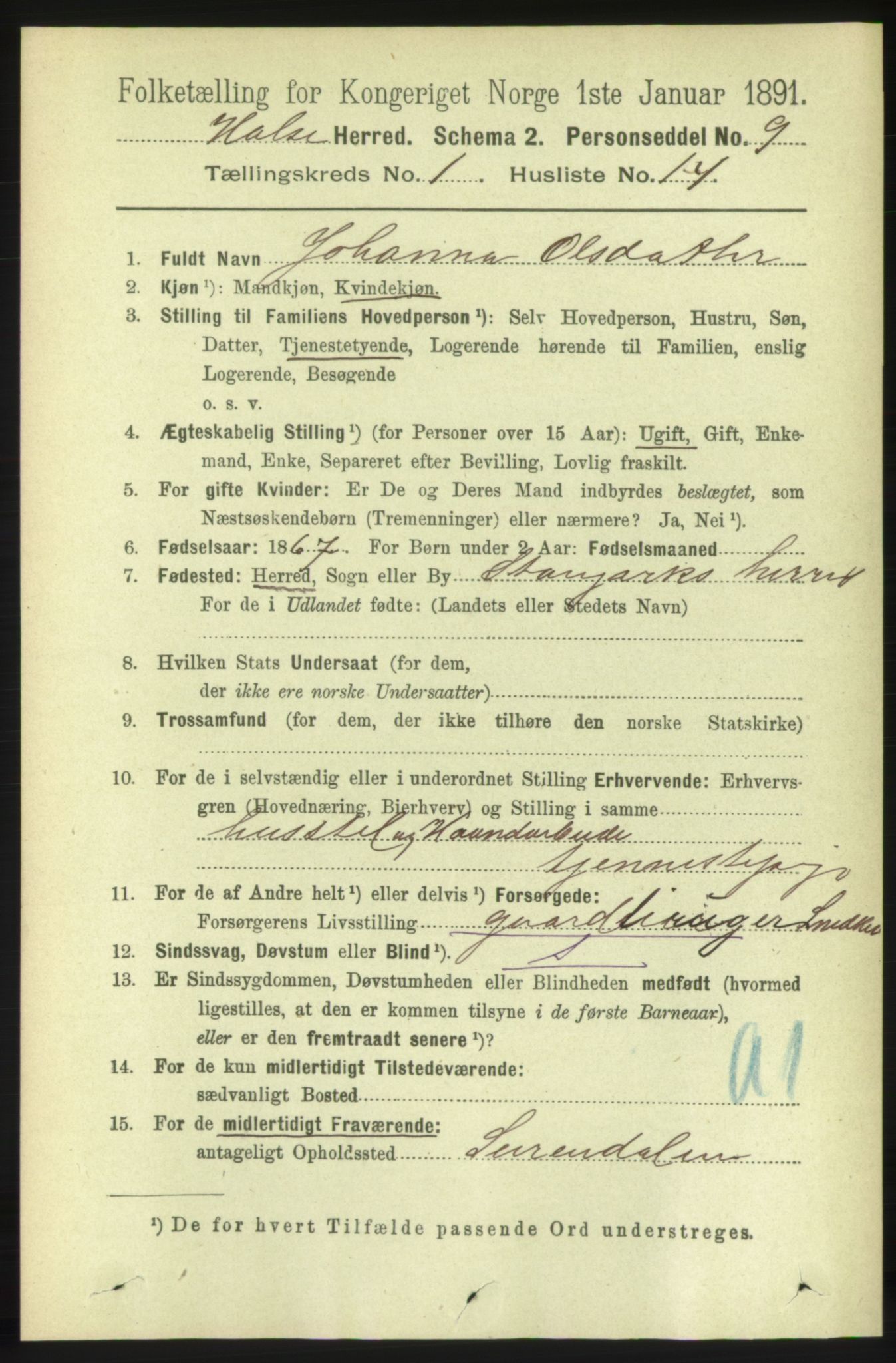 RA, 1891 census for 1571 Halsa, 1891, p. 157