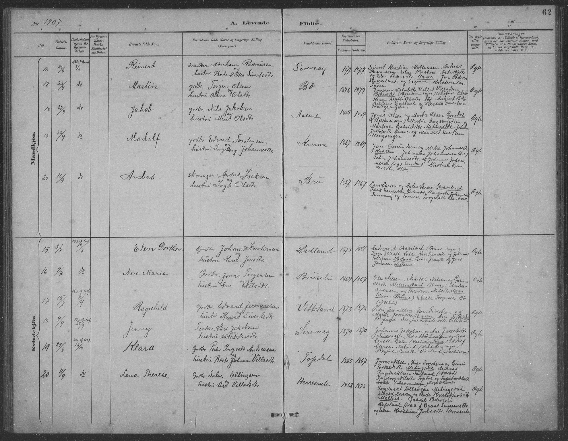 Eigersund sokneprestkontor, AV/SAST-A-101807/S09: Parish register (copy) no. B 21, 1890-1915, p. 62