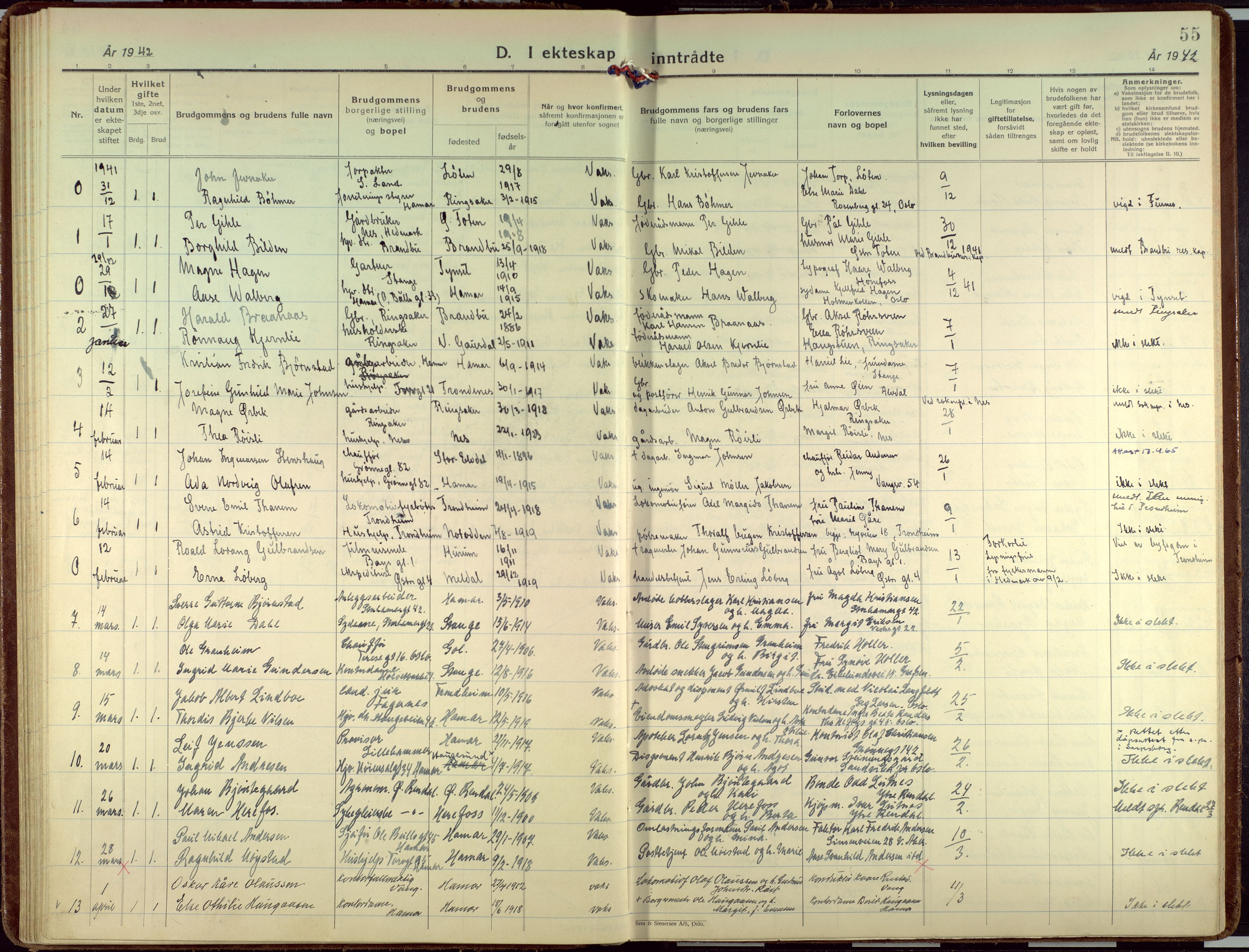 Hamar prestekontor, SAH/DOMPH-002/H/Ha/Haa/L0006: Parish register (official) no. 6, 1931-1953, p. 55