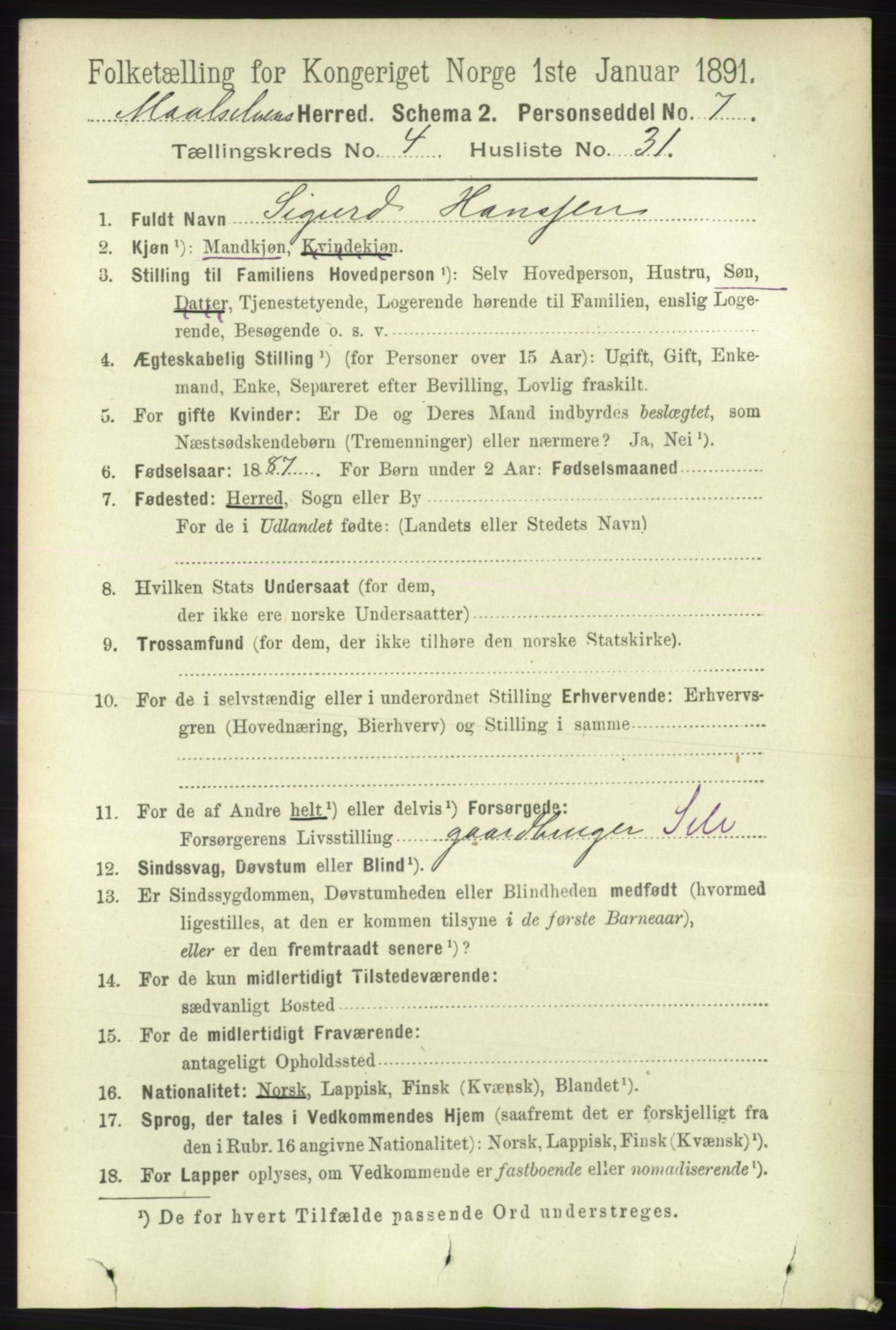 RA, 1891 census for 1924 Målselv, 1891, p. 1319