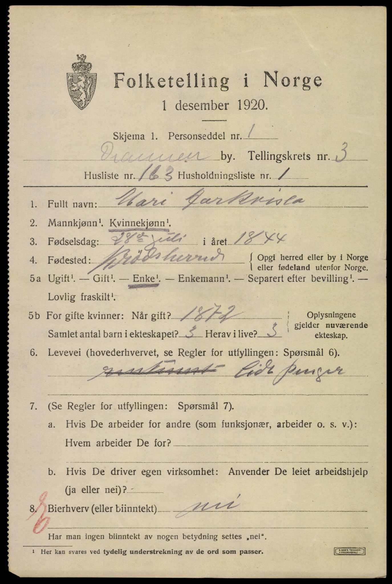 SAKO, 1920 census for Drammen, 1920, p. 32777