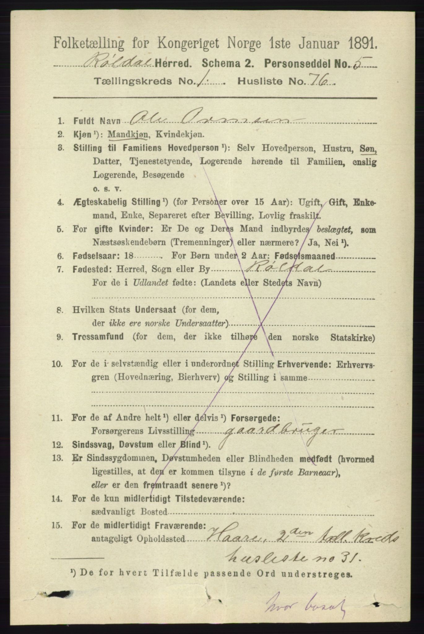 RA, 1891 census for 1229 Røldal, 1891, p. 470