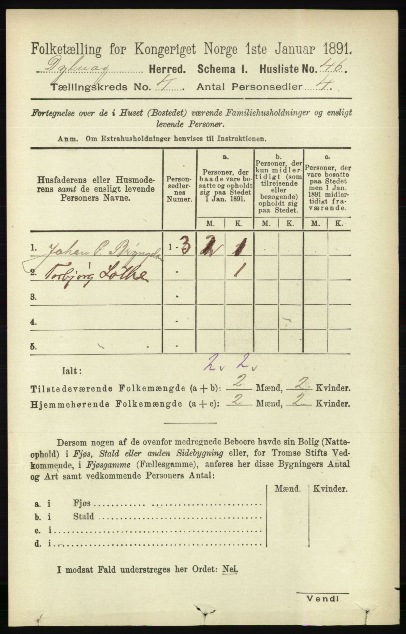 RA, 1891 census for 0915 Dypvåg, 1891, p. 1011