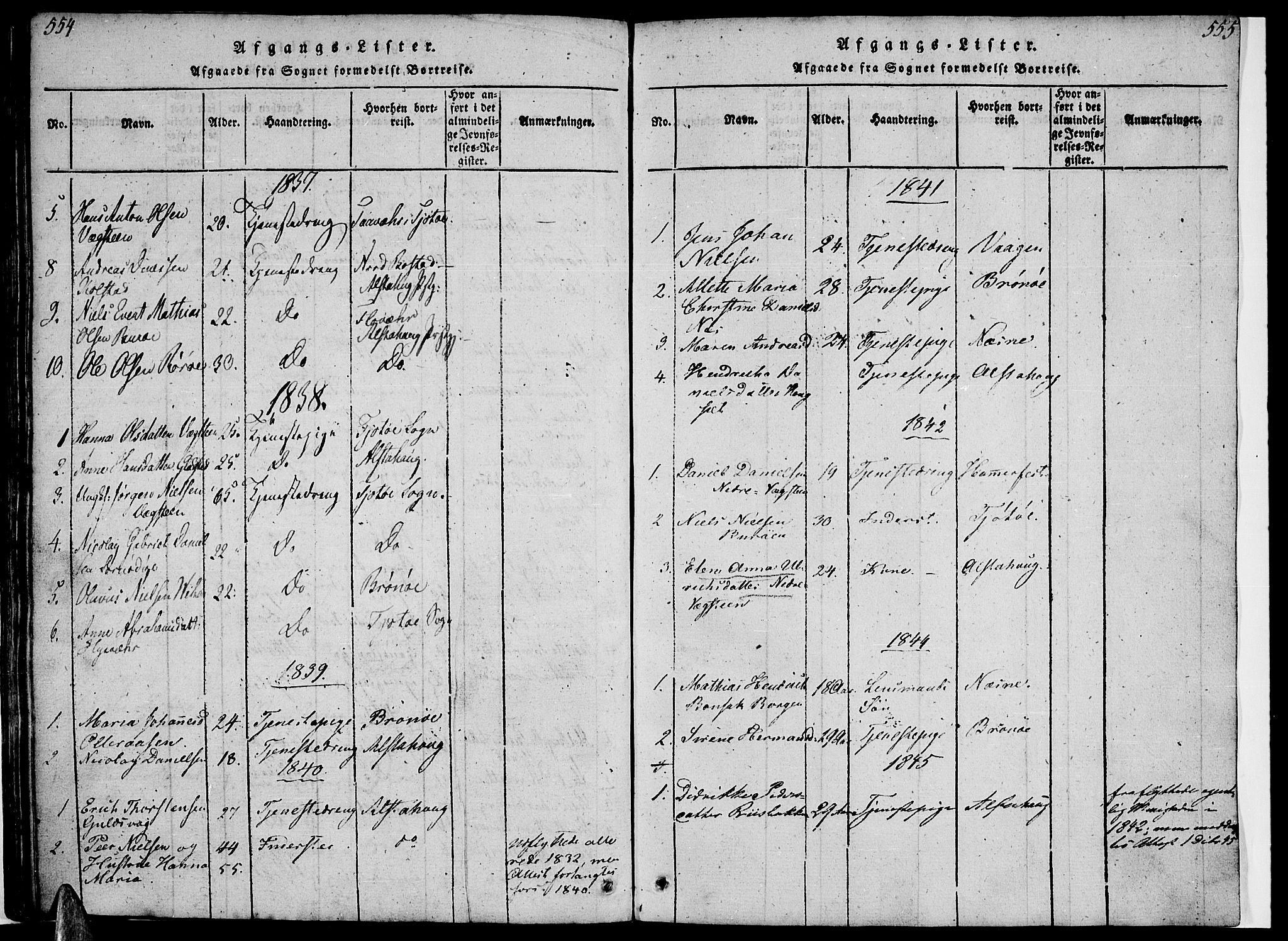 Ministerialprotokoller, klokkerbøker og fødselsregistre - Nordland, SAT/A-1459/816/L0239: Parish register (official) no. 816A05, 1820-1845, p. 554-555