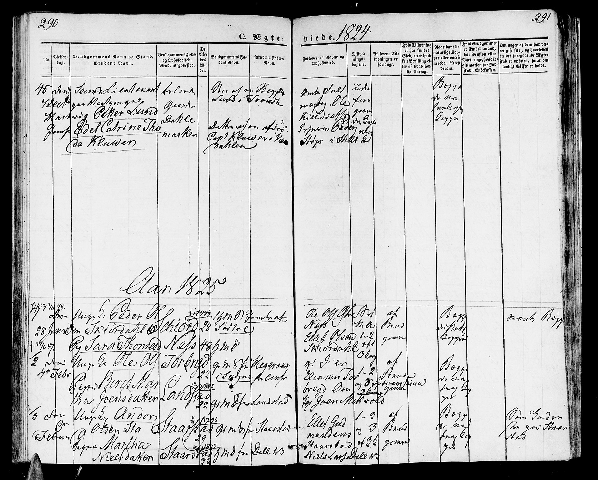 Ministerialprotokoller, klokkerbøker og fødselsregistre - Nord-Trøndelag, AV/SAT-A-1458/723/L0237: Parish register (official) no. 723A06, 1822-1830, p. 290-291