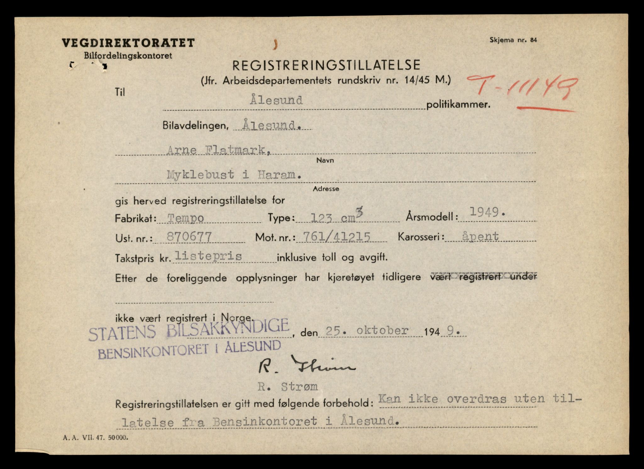 Møre og Romsdal vegkontor - Ålesund trafikkstasjon, AV/SAT-A-4099/F/Fe/L0026: Registreringskort for kjøretøy T 11046 - T 11160, 1927-1998, p. 2903