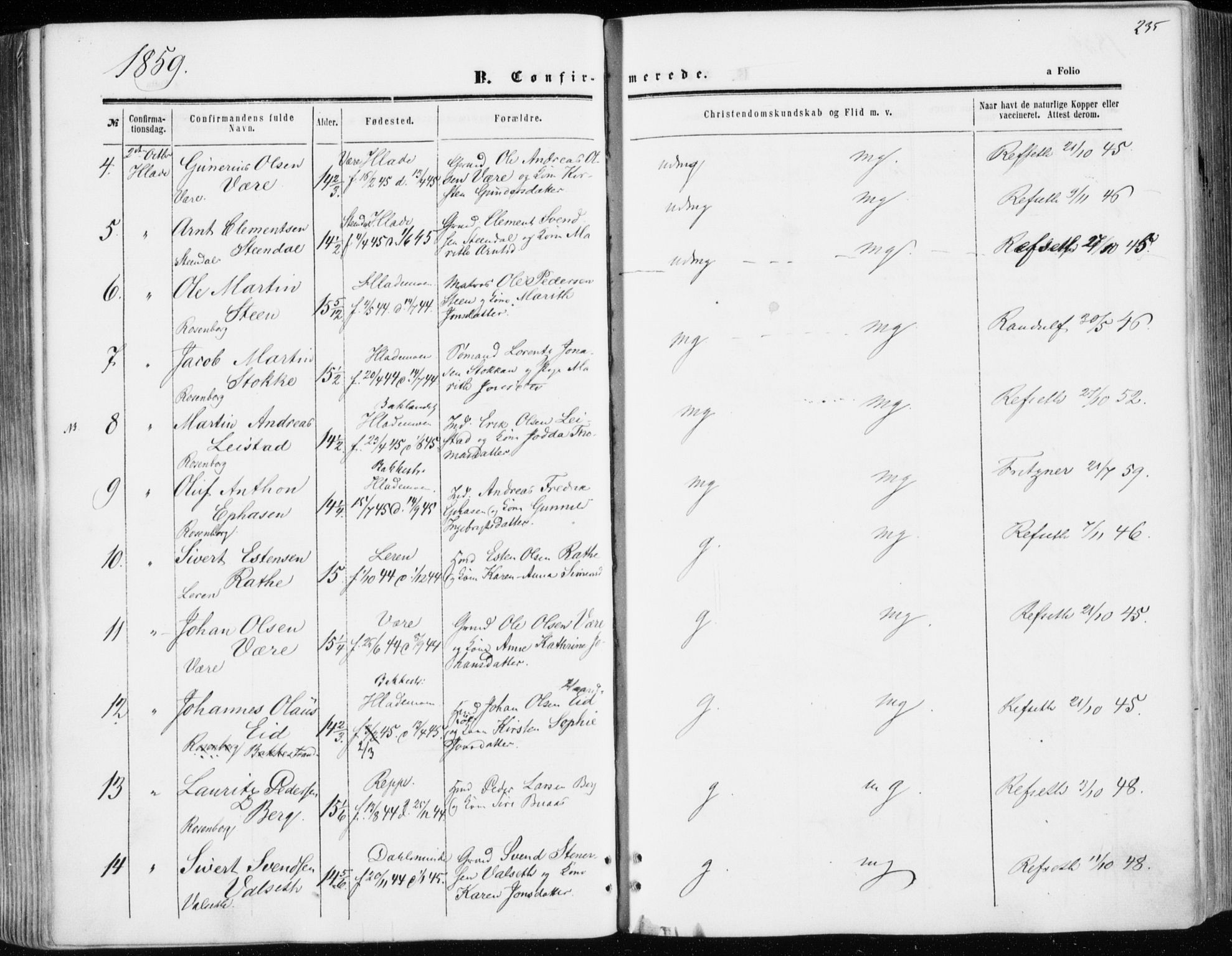 Ministerialprotokoller, klokkerbøker og fødselsregistre - Sør-Trøndelag, SAT/A-1456/606/L0292: Parish register (official) no. 606A07, 1856-1865, p. 235