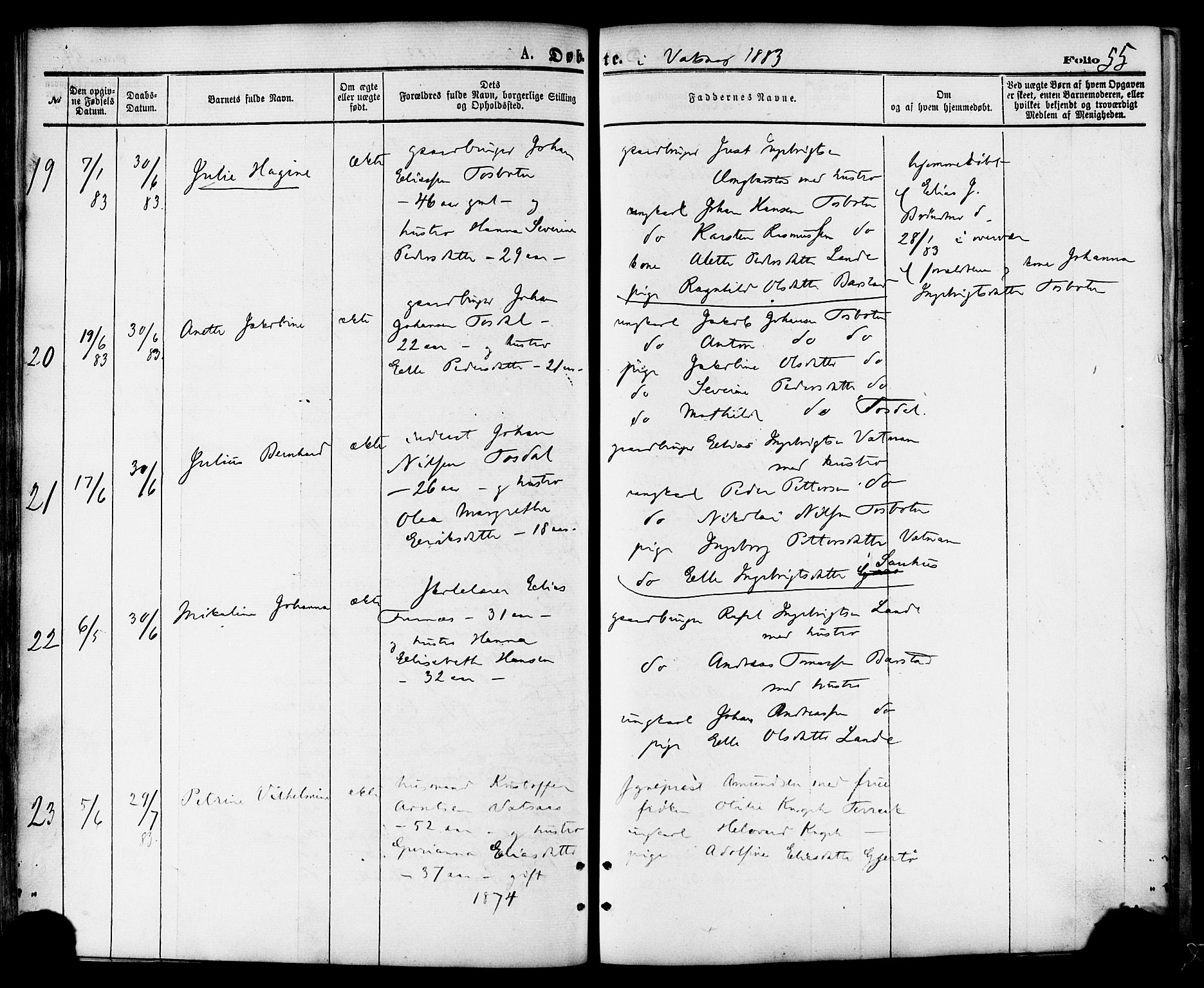 Ministerialprotokoller, klokkerbøker og fødselsregistre - Nordland, AV/SAT-A-1459/810/L0148: Parish register (official) no. 810A09 /1, 1874-1884, p. 55