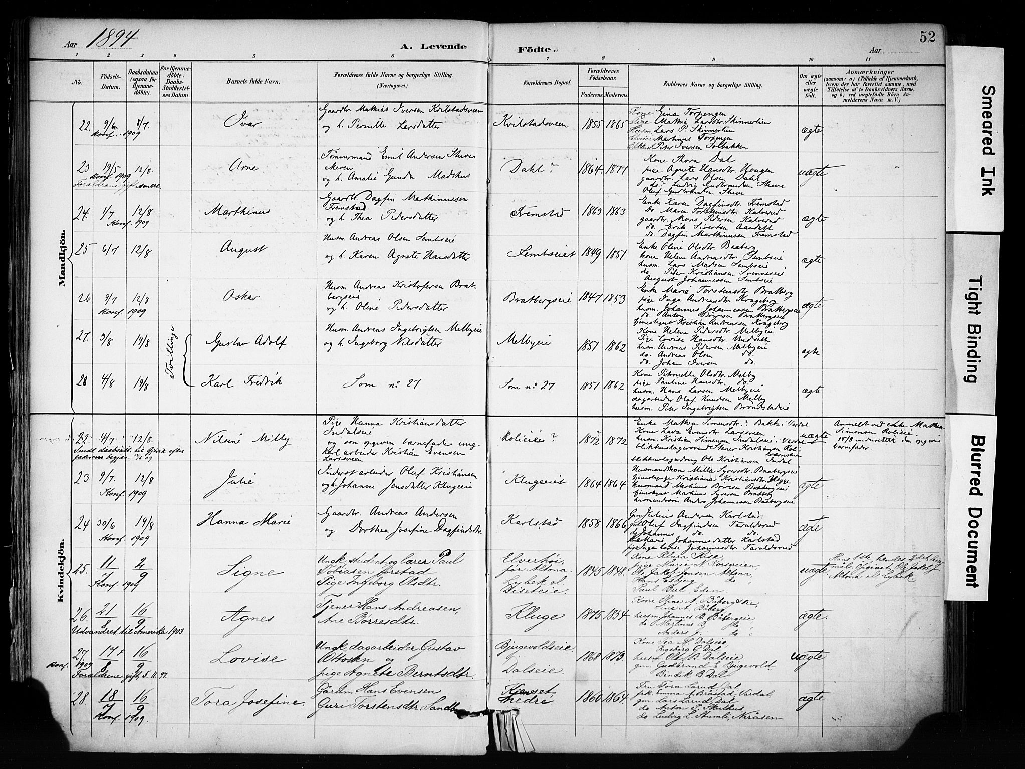 Biri prestekontor, SAH/PREST-096/H/Ha/Haa/L0009: Parish register (official) no. 9, 1887-1900, p. 52