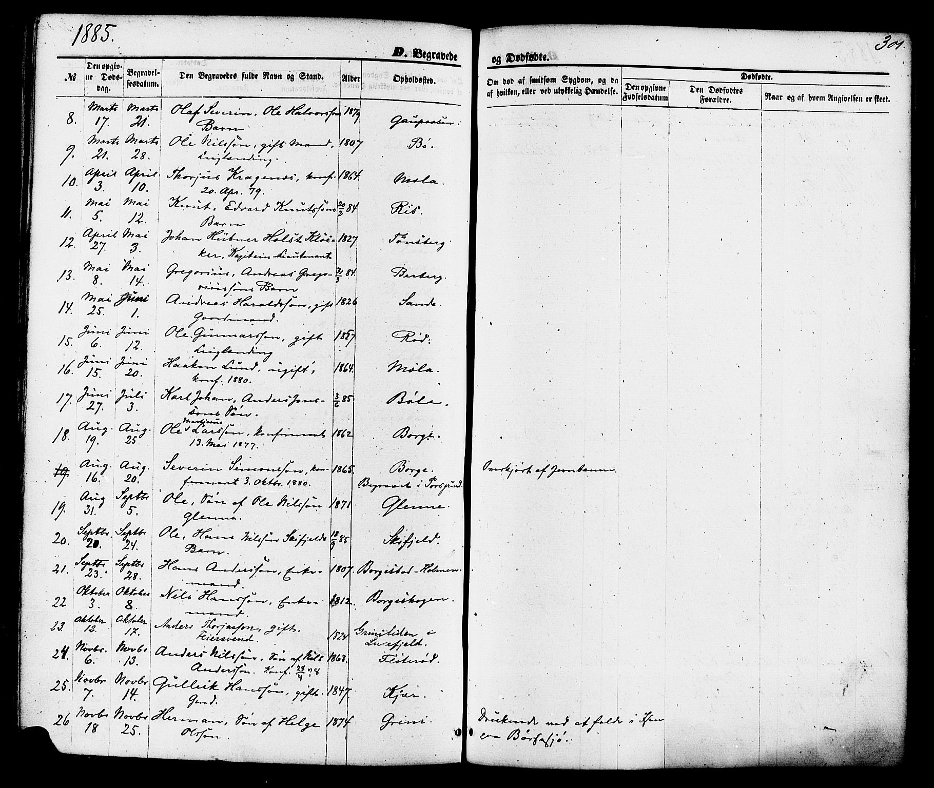Gjerpen kirkebøker, SAKO/A-265/F/Fa/L0009: Parish register (official) no. I 9, 1872-1885, p. 301