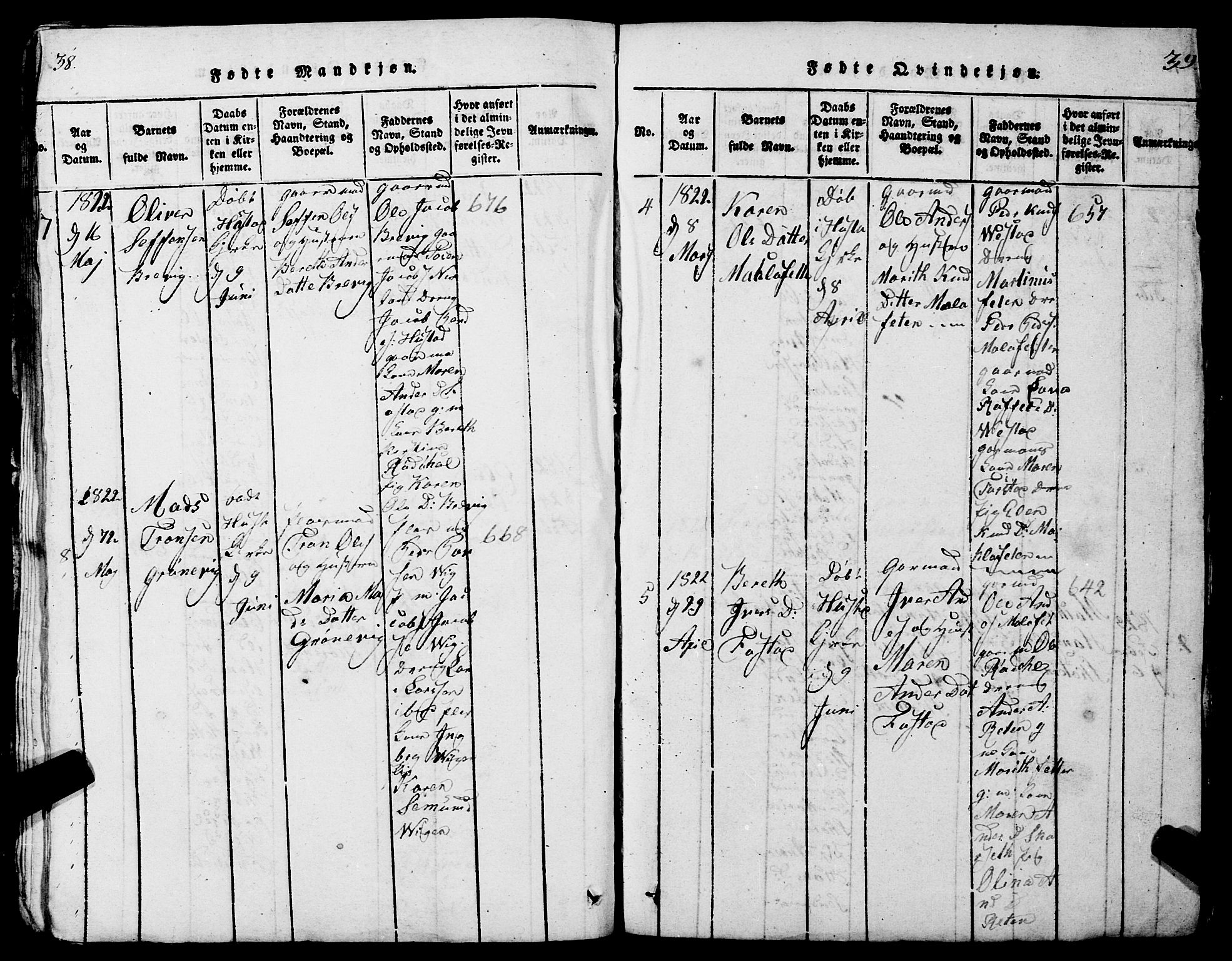 Ministerialprotokoller, klokkerbøker og fødselsregistre - Møre og Romsdal, SAT/A-1454/567/L0781: Parish register (copy) no. 567C01, 1818-1845, p. 38-39