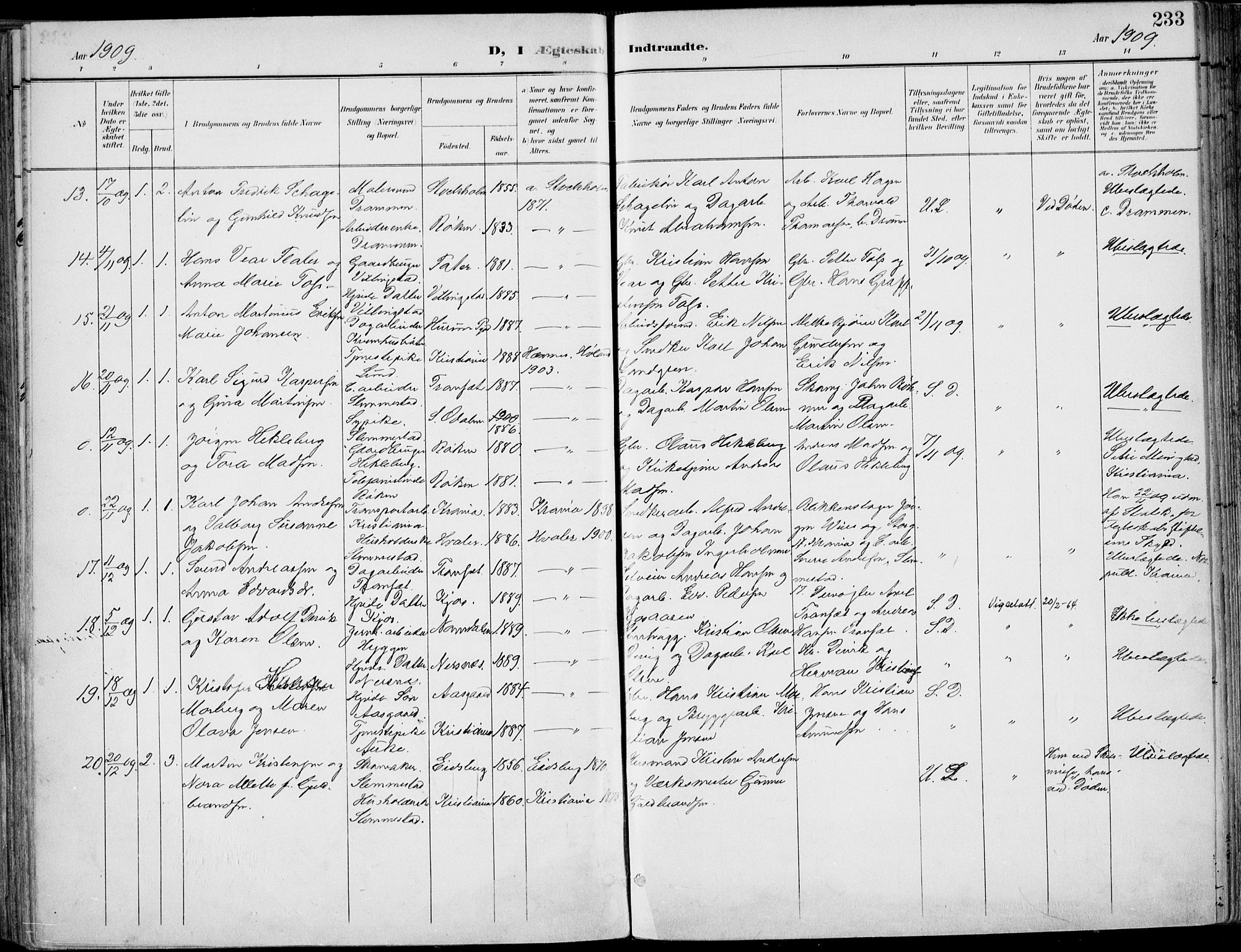 Røyken kirkebøker, AV/SAKO-A-241/F/Fa/L0009: Parish register (official) no. 9, 1898-1911, p. 233