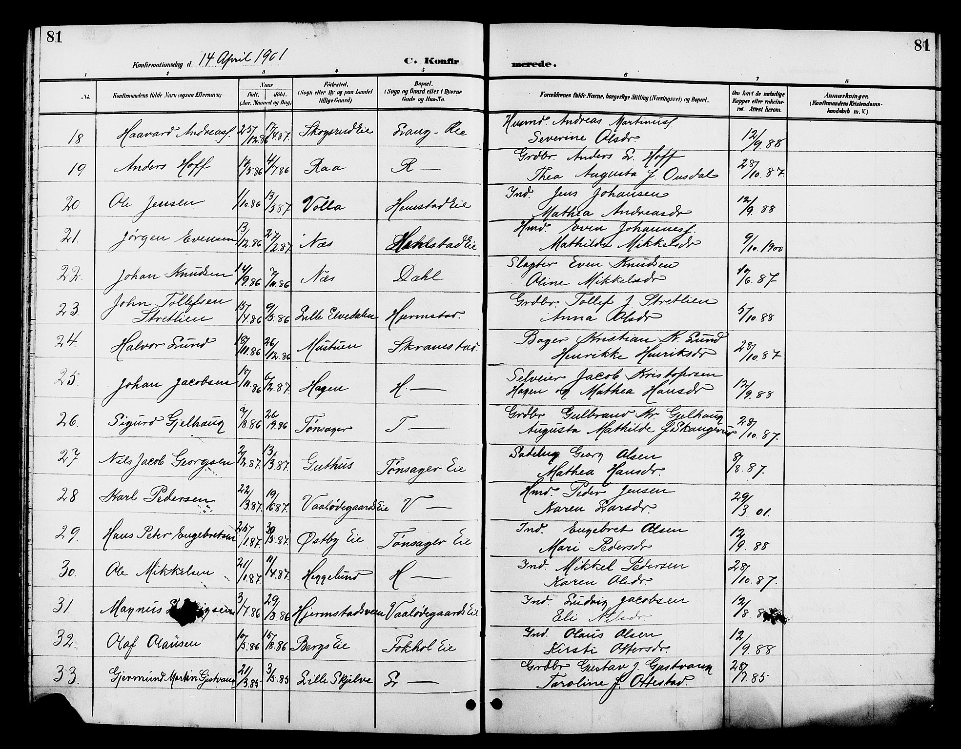 Stange prestekontor, AV/SAH-PREST-002/L/L0012: Parish register (copy) no. 12, 1900-1908, p. 81