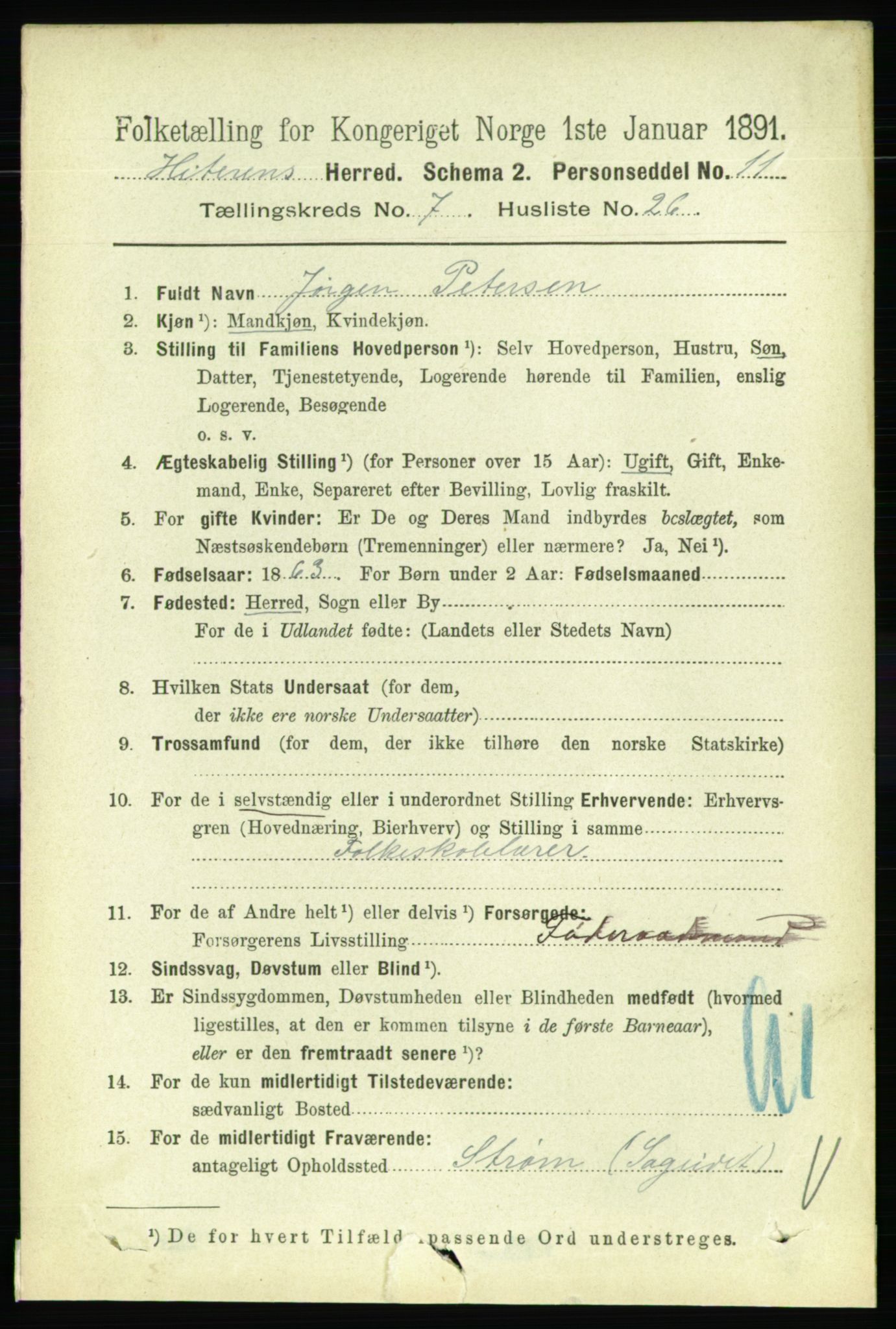 RA, 1891 census for 1617 Hitra, 1891, p. 1421