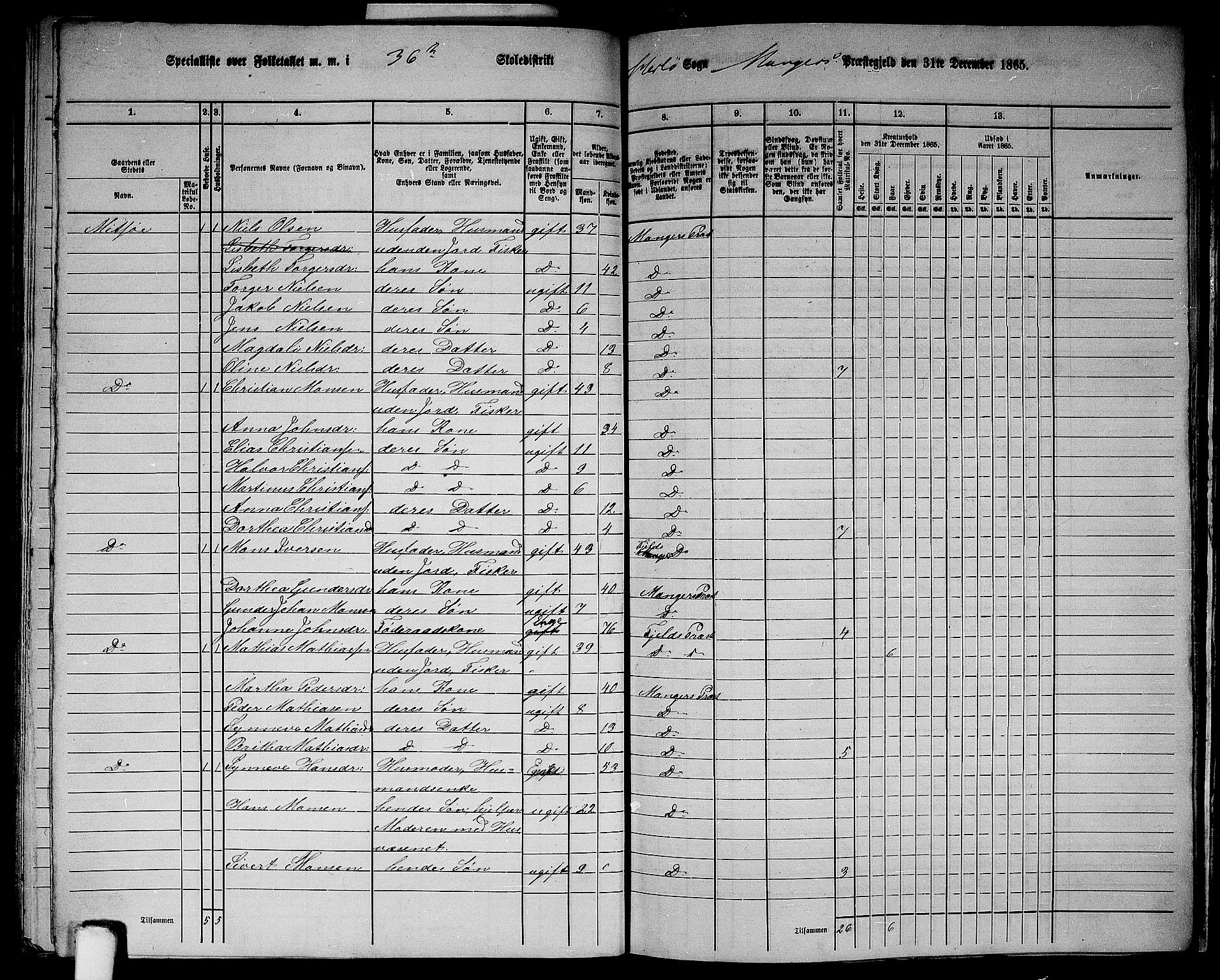 RA, 1865 census for Manger, 1865, p. 170