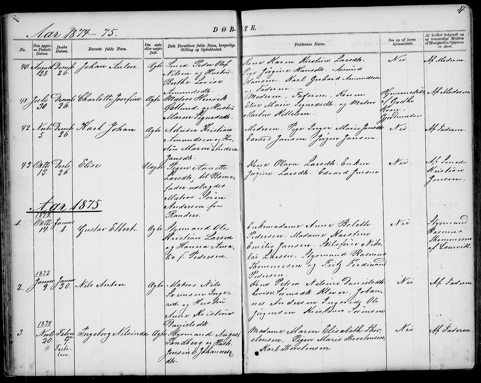 Larvik kirkebøker, AV/SAKO-A-352/G/Gb/L0003: Parish register (copy) no. II 3, 1867-1899, p. 37