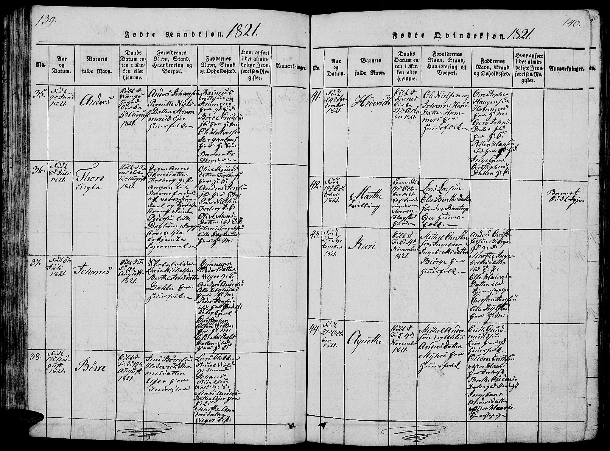 Vang prestekontor, Hedmark, AV/SAH-PREST-008/H/Ha/Hab/L0005: Parish register (copy) no. 5, 1815-1836, p. 139-140