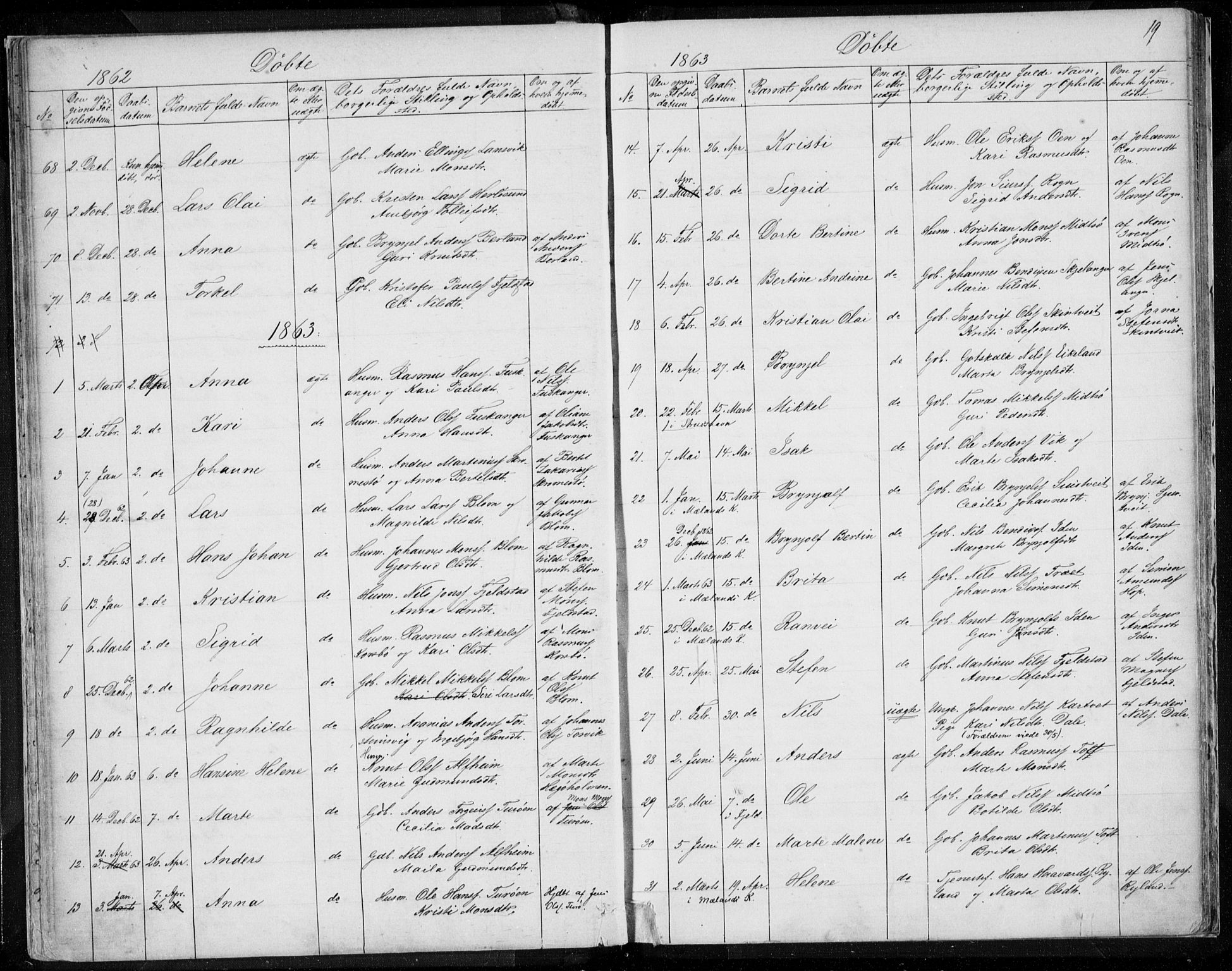 Herdla Sokneprestembete, SAB/A-75701/H/Haa: Parish register (official) no. A 1, 1855-1869, p. 19