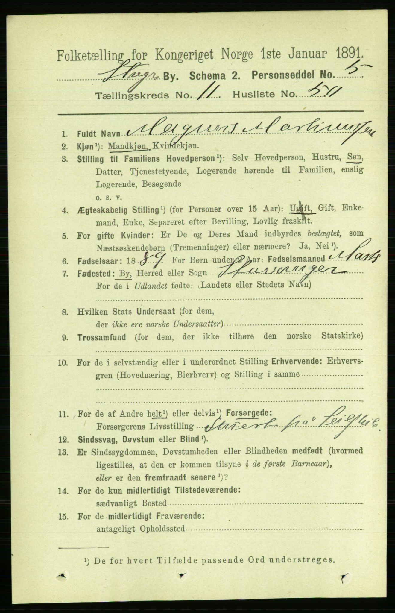 RA, 1891 census for 1103 Stavanger, 1891, p. 14486