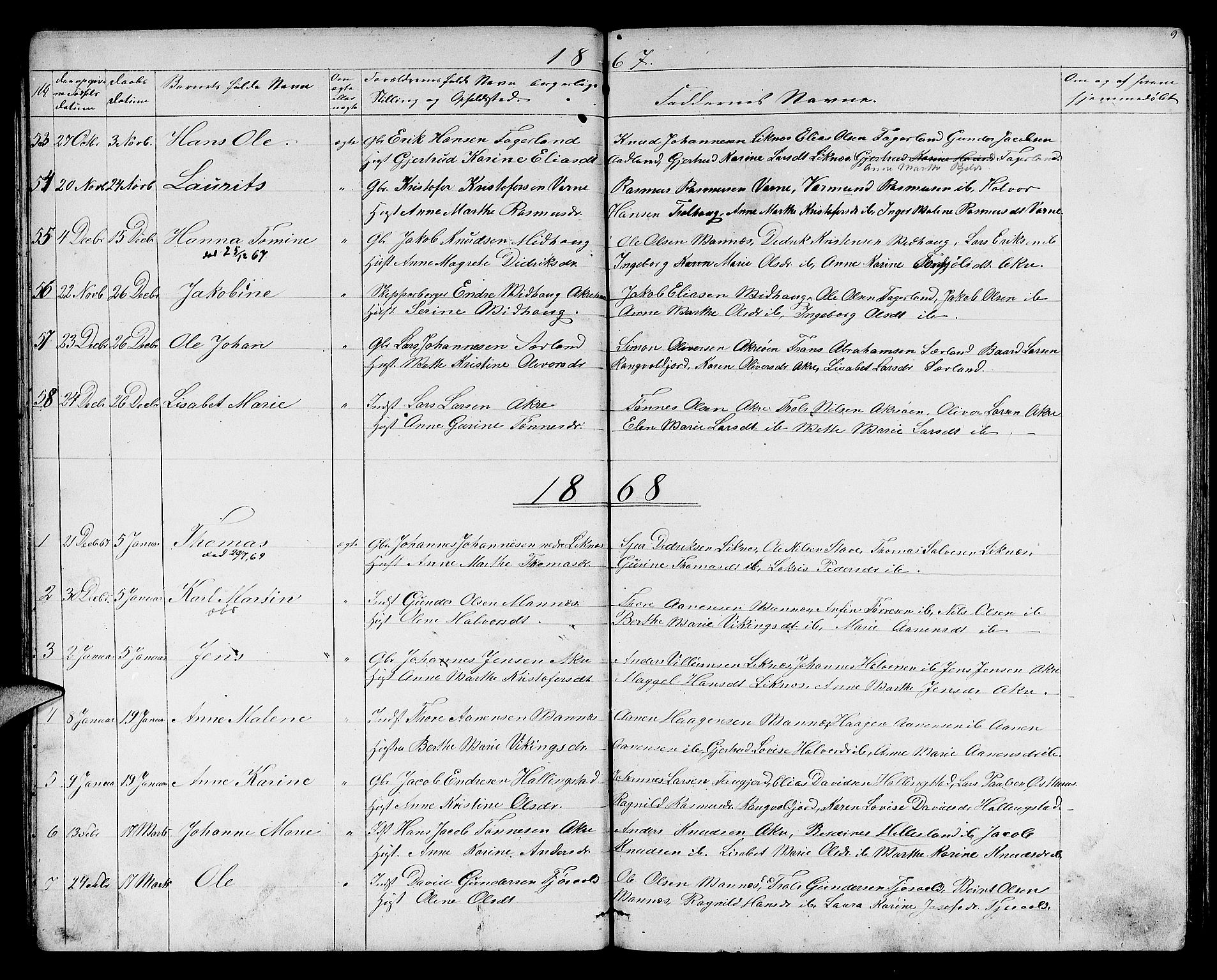 Skudenes sokneprestkontor, SAST/A -101849/H/Ha/Hab/L0005: Parish register (copy) no. B 5, 1866-1881, p. 9